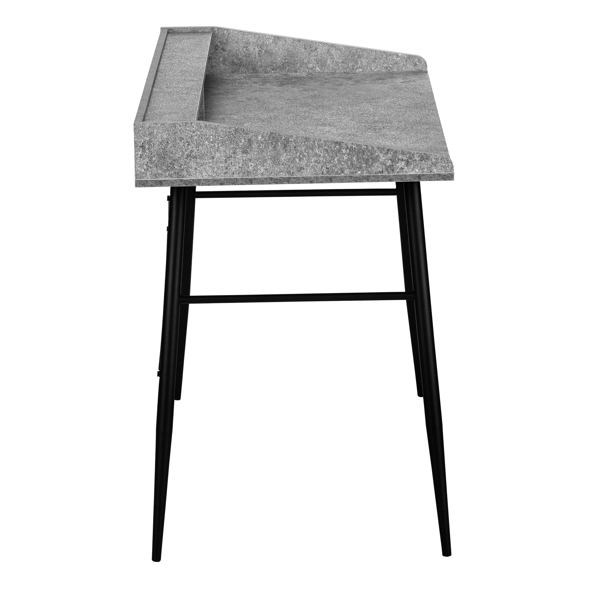 MN-717540    Computer Desk, Home Office, Laptop, Storage Shelves, 48"L, Metal Legs, Laminate, Grey Stone Look, Black, Contemporary, Modern