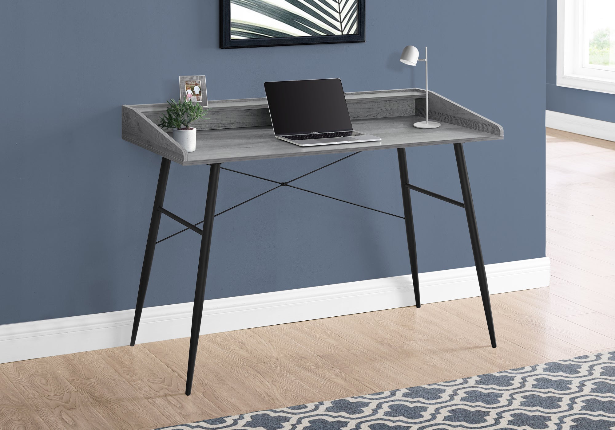 MN-727541    Computer Desk, Home Office, Laptop, Storage Shelves, 48"L, Metal Legs, Laminate, Grey, Black, Contemporary, Modern