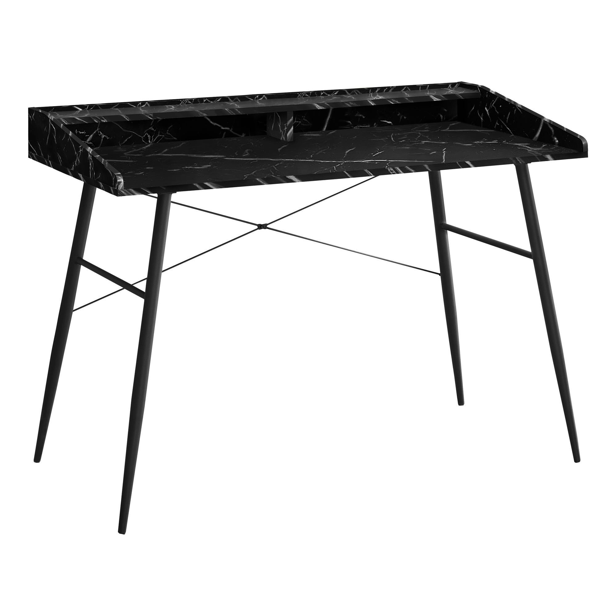 MN-737542    Computer Desk, Home Office, Laptop, Storage Shelves, 48"L, Metal Legs, Laminate, Black Marble-Look, Contemporary, Glam, Modern