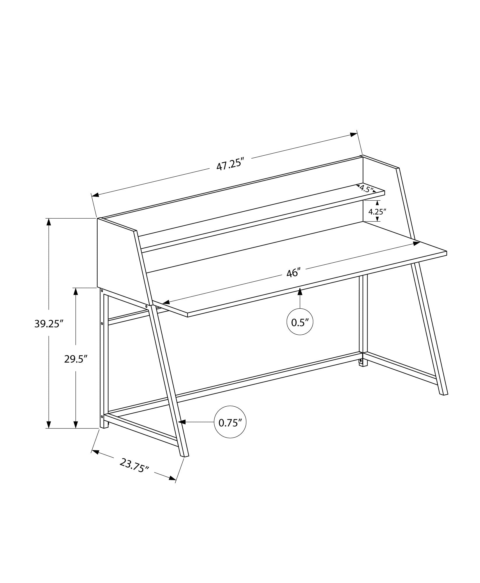 MN-757544    Computer Desk - Small Hutch / 1 Shelf / Trapezoid-Shaped Legs - 48"L - Black Marble-Look / Black