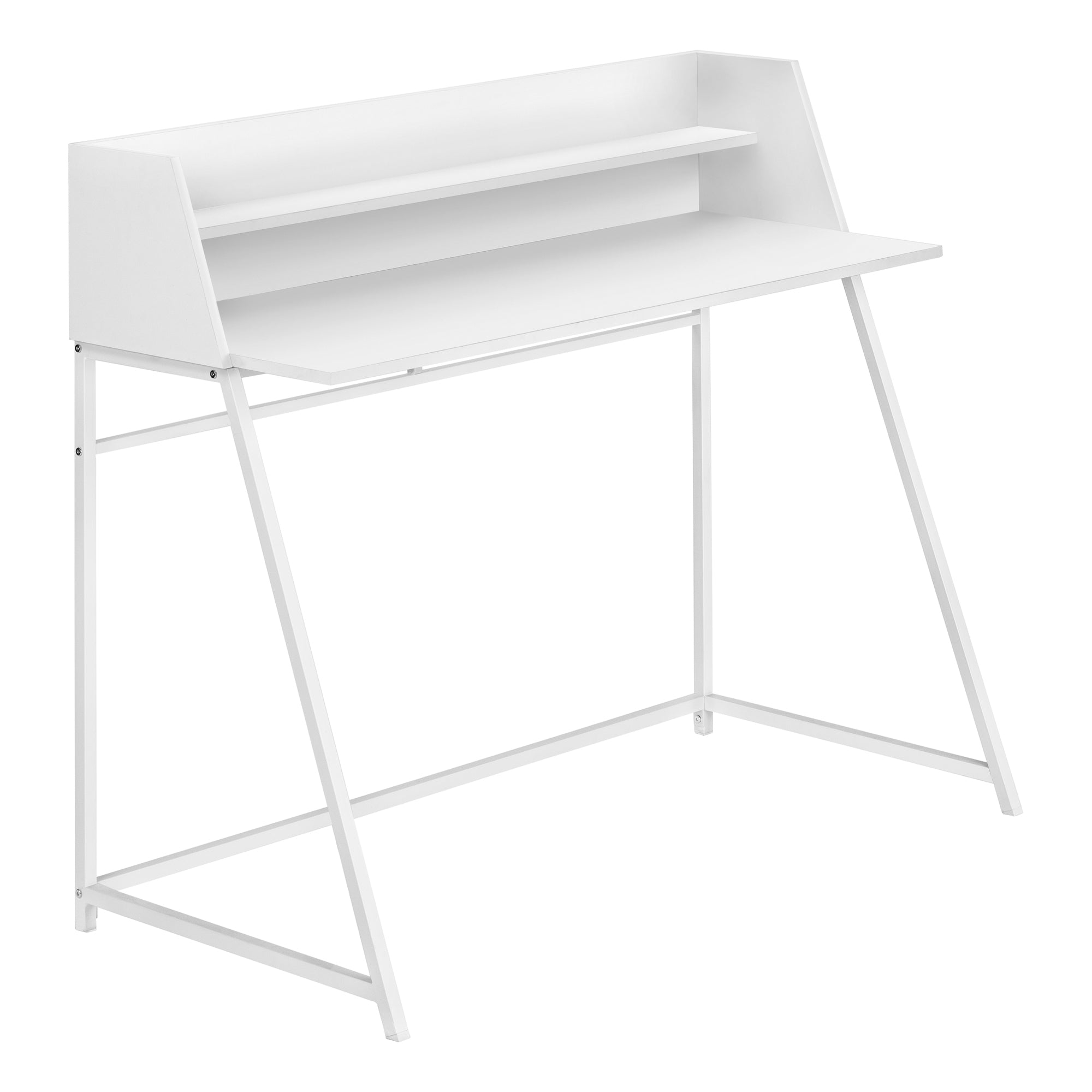 MN-767545    Computer Desk, Home Office, Laptop, Storage Shelves, 48"L, Metal Legs, Laminate, White, Contemporary, Modern