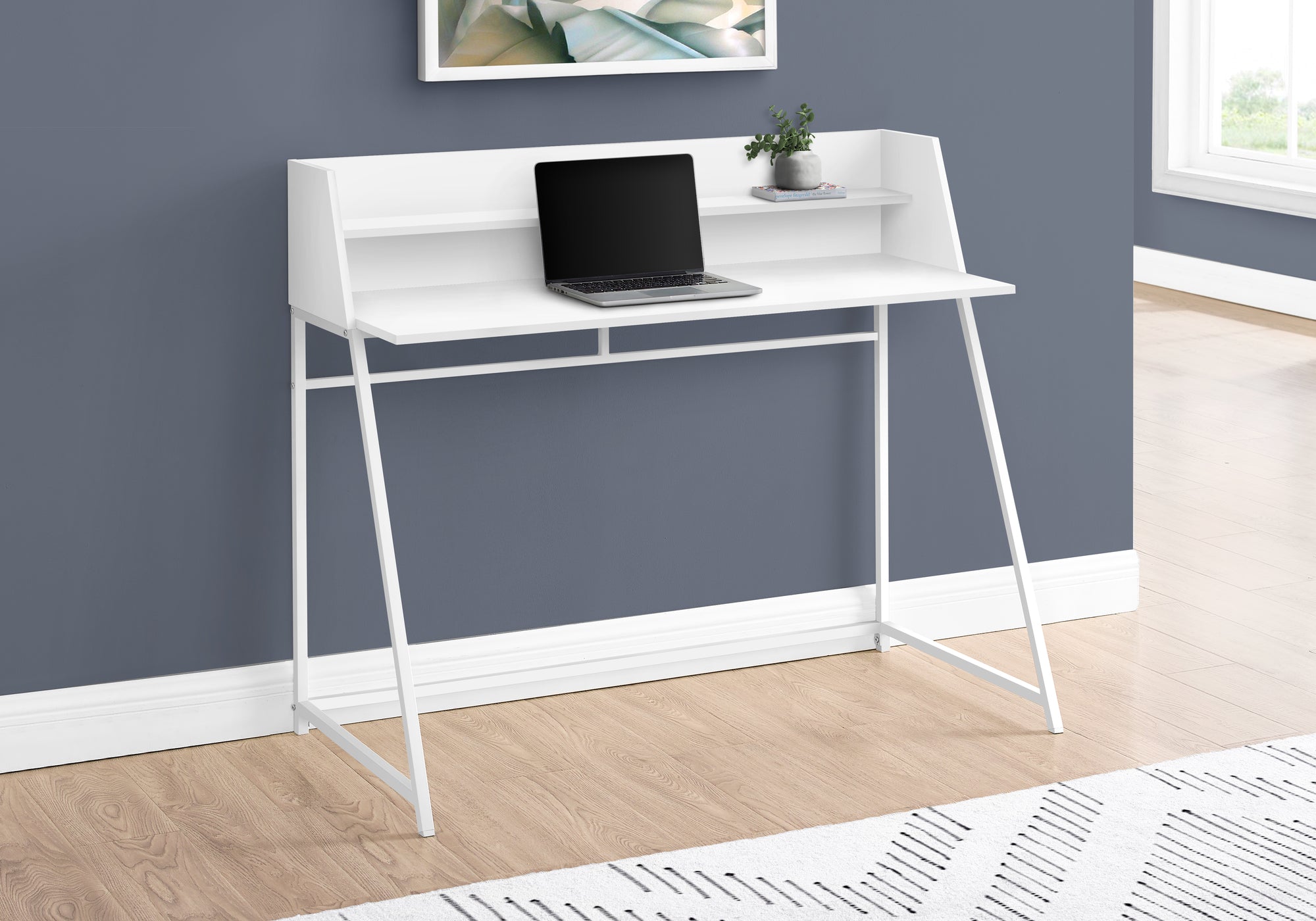 MN-767545    Computer Desk, Home Office, Laptop, Storage Shelves, 48"L, Metal Legs, Laminate, White, Contemporary, Modern