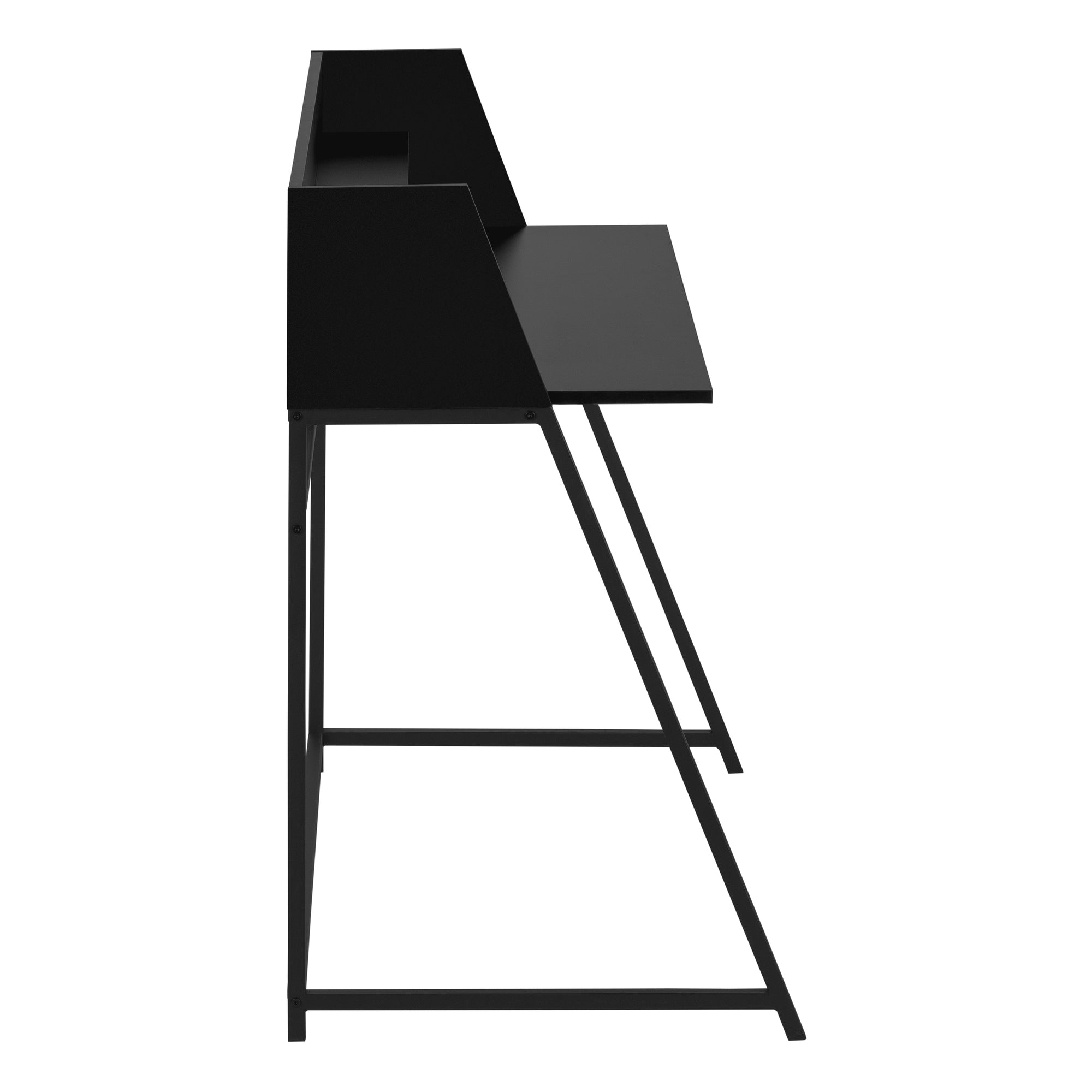 MN-787547    Computer Desk - Small Hutch / 1 Shelf / Trapezoid-Shaped Legs - 48"L - Black / Black