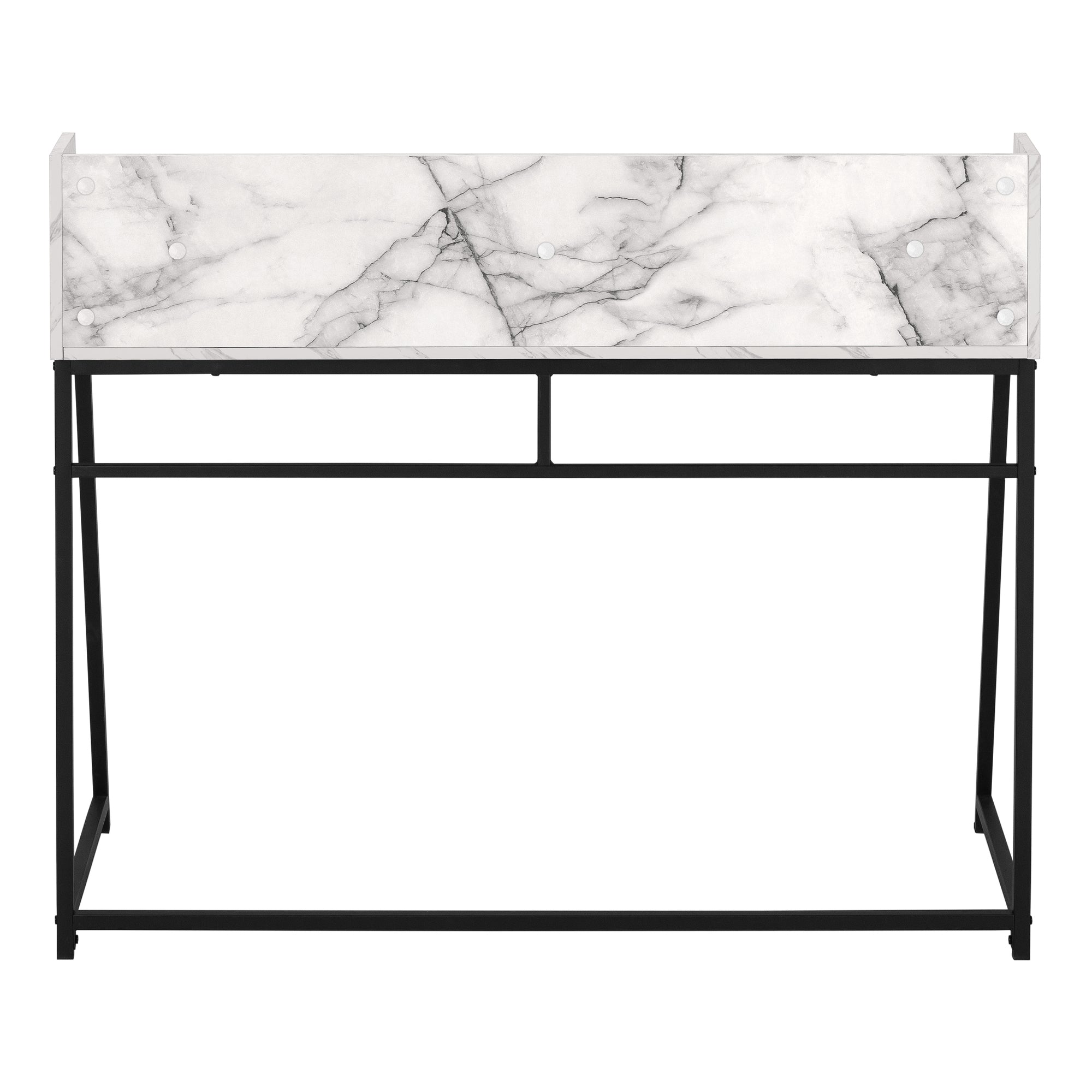 MN-807549    Computer Desk - Small Hutch / 1 Shelf / Trapezoid-Shaped Legs - 48"L - White Marble-Look / Black