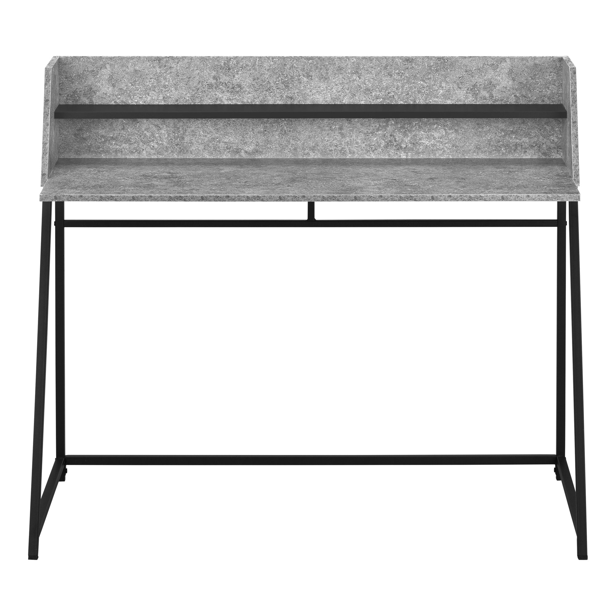 MN-817550    Computer Desk - Small Hutch / 1 Shelf / Trapezoid-Shaped Legs - 48"L - Grey Stone-Look / Black