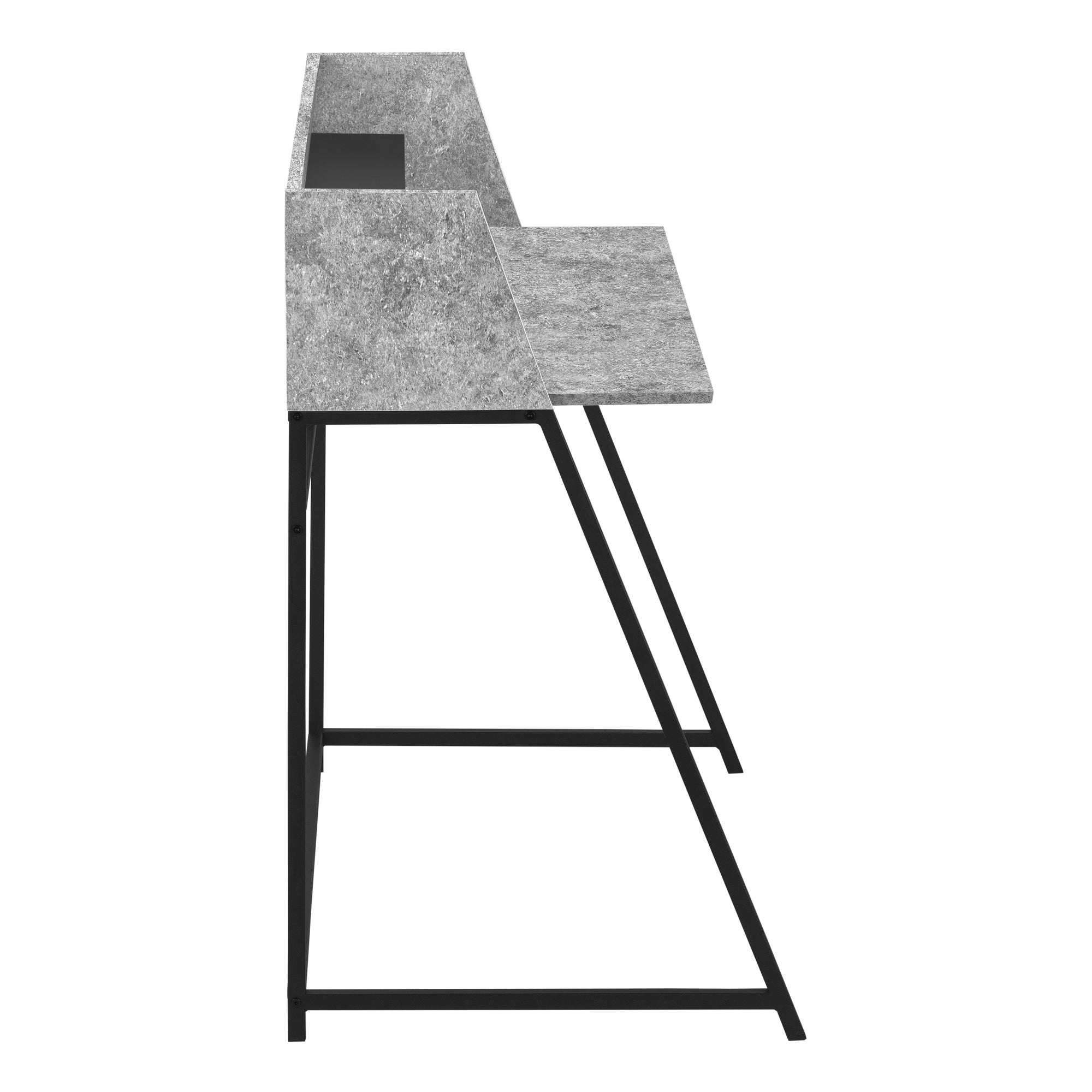 MN-817550    Computer Desk - Small Hutch / 1 Shelf / Trapezoid-Shaped Legs - 48"L - Grey Stone-Look / Black