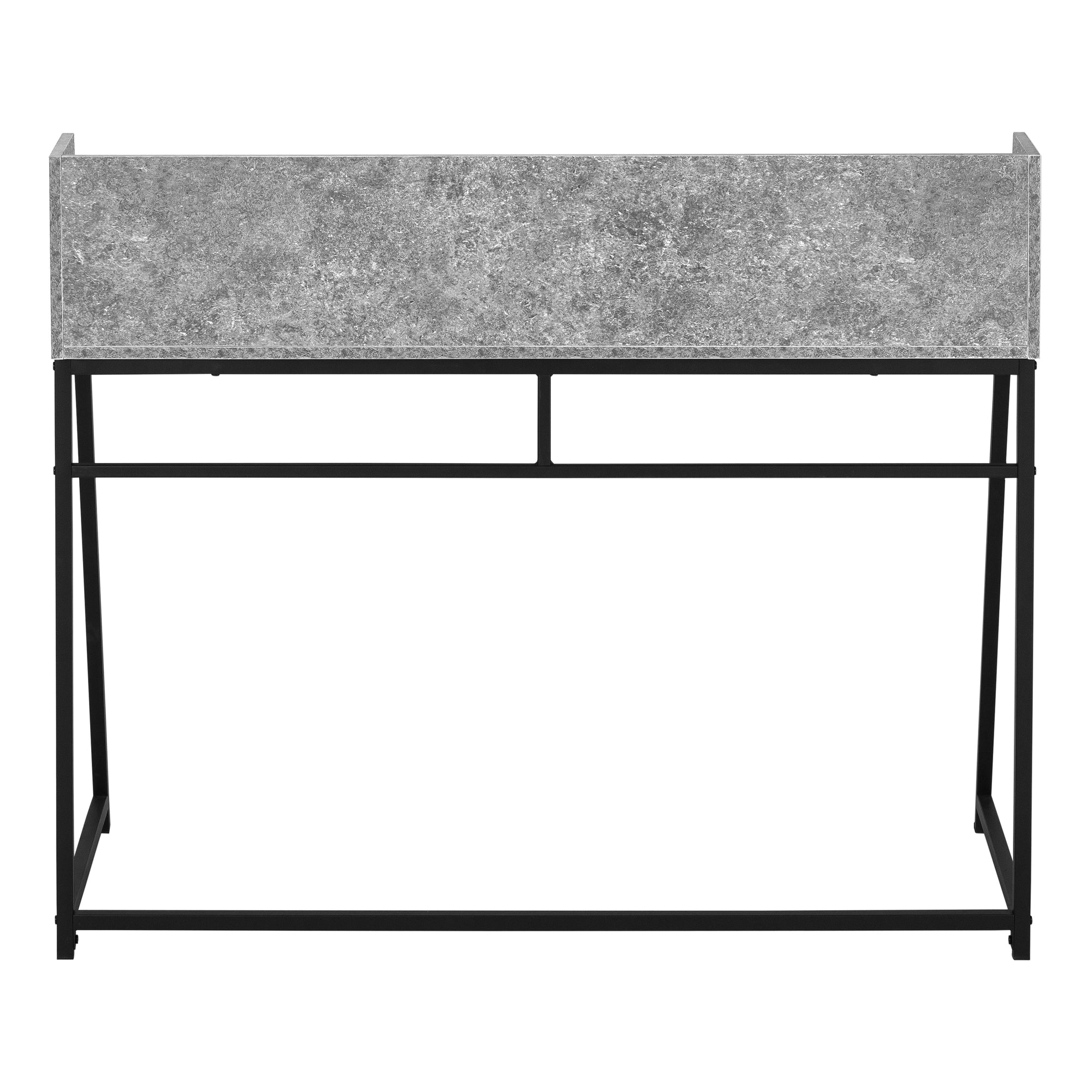 MN-817550    Computer Desk - Small Hutch / 1 Shelf / Trapezoid-Shaped Legs - 48"L - Grey Stone-Look / Black