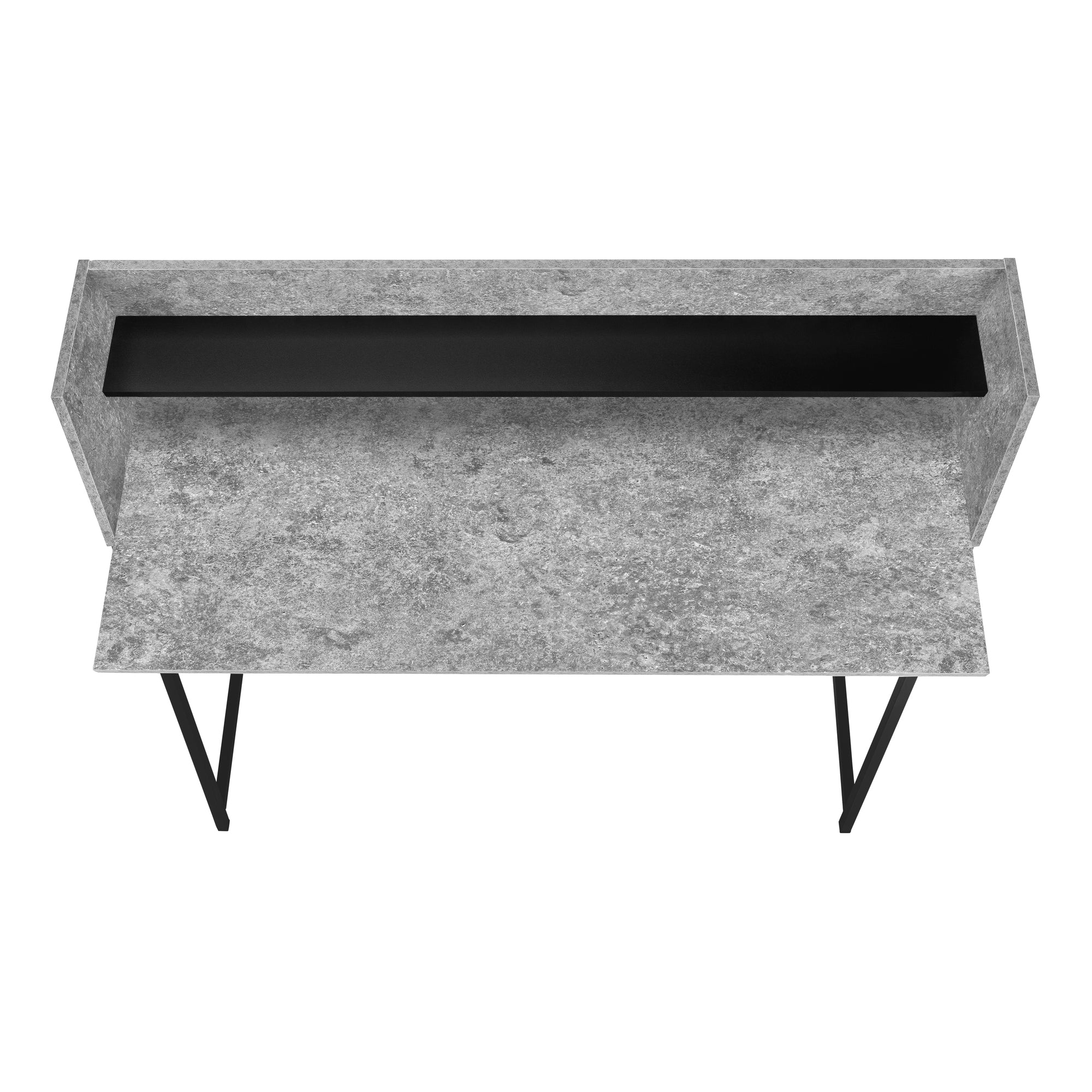 MN-817550    Computer Desk - Small Hutch / 1 Shelf / Trapezoid-Shaped Legs - 48"L - Grey Stone-Look / Black