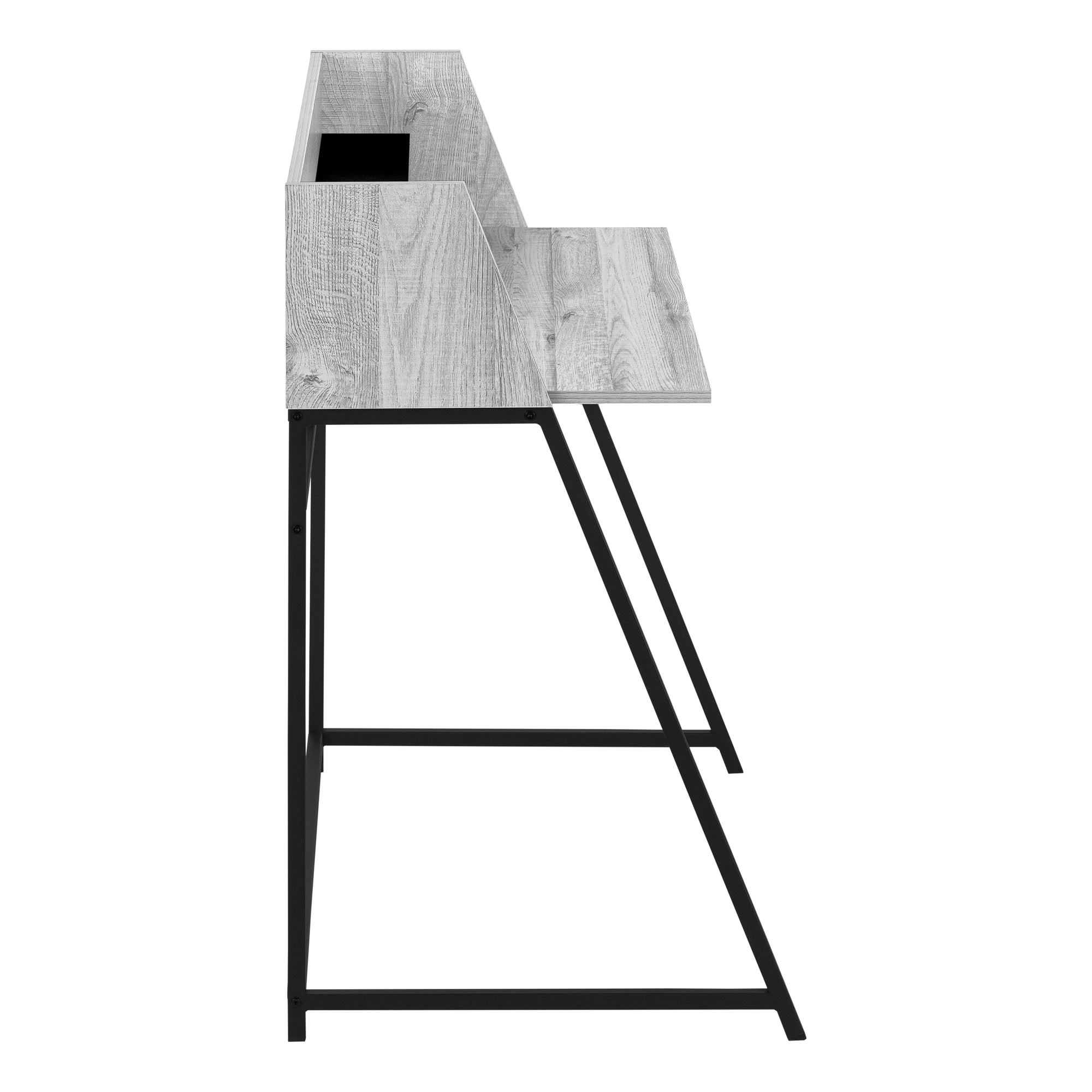 MN-827551    Computer Desk - Small Hutch / 1 Shelf / Trapezoid-Shaped Legs - 48"L - Grey Wood-Look / Black