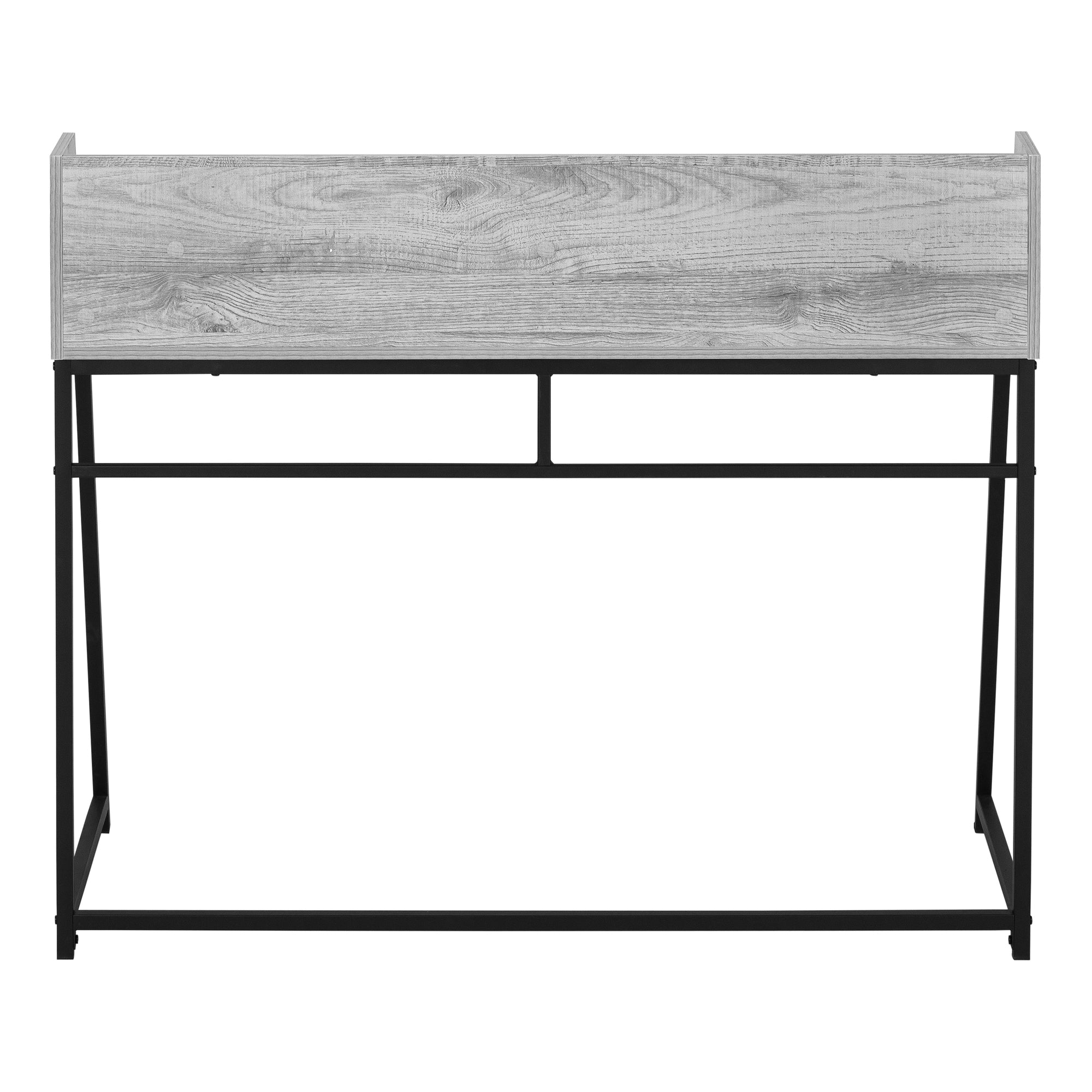 MN-827551    Computer Desk - Small Hutch / 1 Shelf / Trapezoid-Shaped Legs - 48"L - Grey Wood-Look / Black