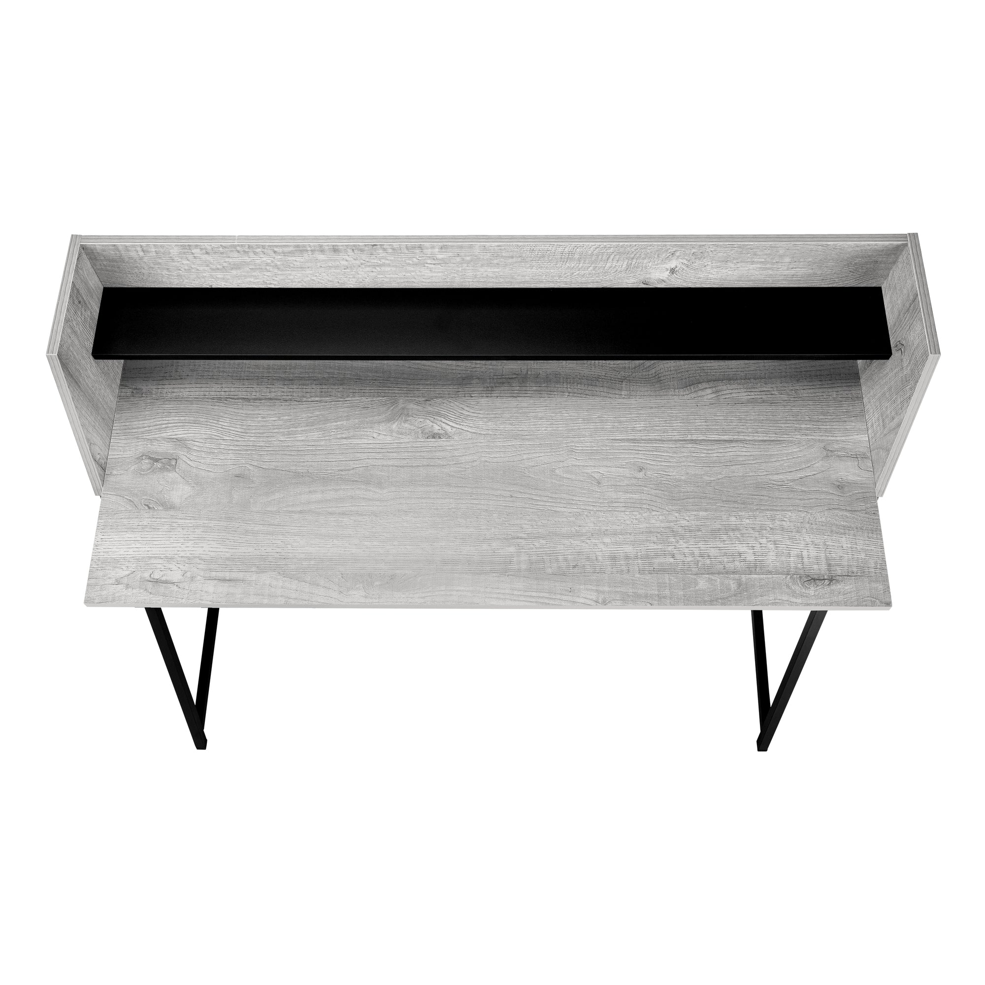 MN-827551    Computer Desk - Small Hutch / 1 Shelf / Trapezoid-Shaped Legs - 48"L - Grey Wood-Look / Black