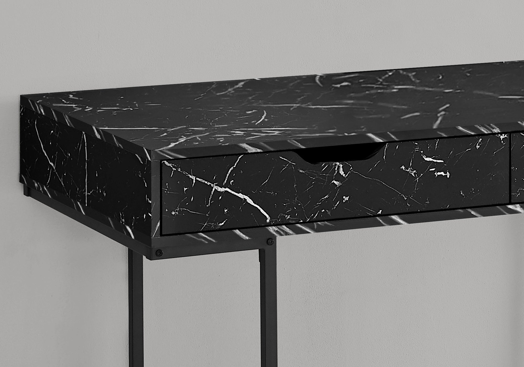 MN-837552    Computer Desk - 2 Storage Drawers / Recessed Metal Legs - 48"L - Black Marble-Look / Black