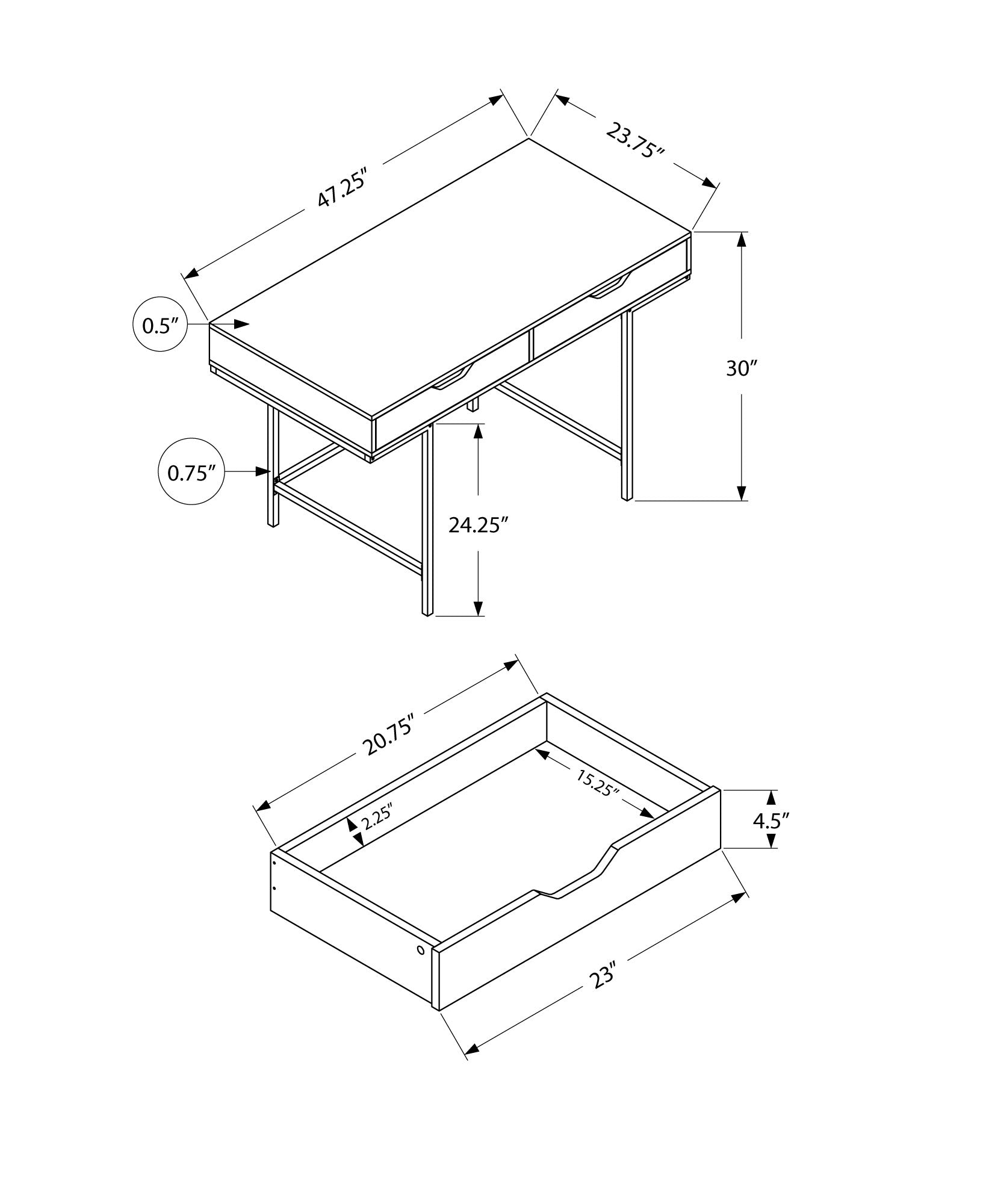 MN-857554    Computer Desk - 2 Storage Drawers / Recessed Metal Legs - 48"L - White / White