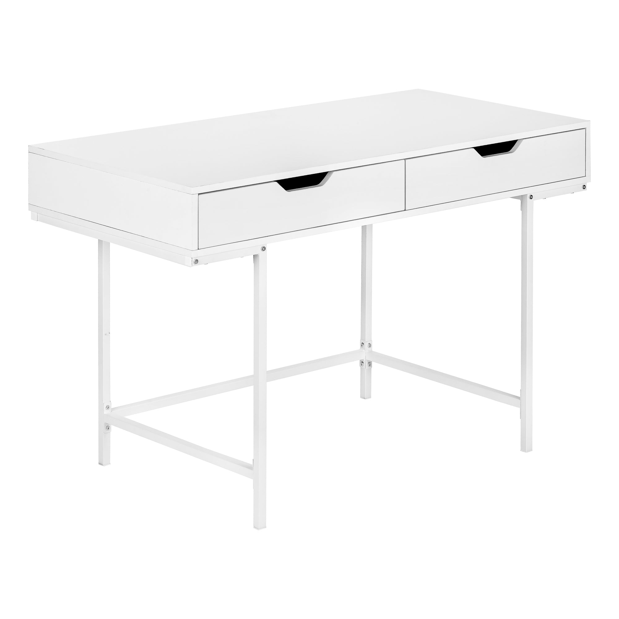 MN-857554    Computer Desk - 2 Storage Drawers / Recessed Metal Legs - 48"L - White / White