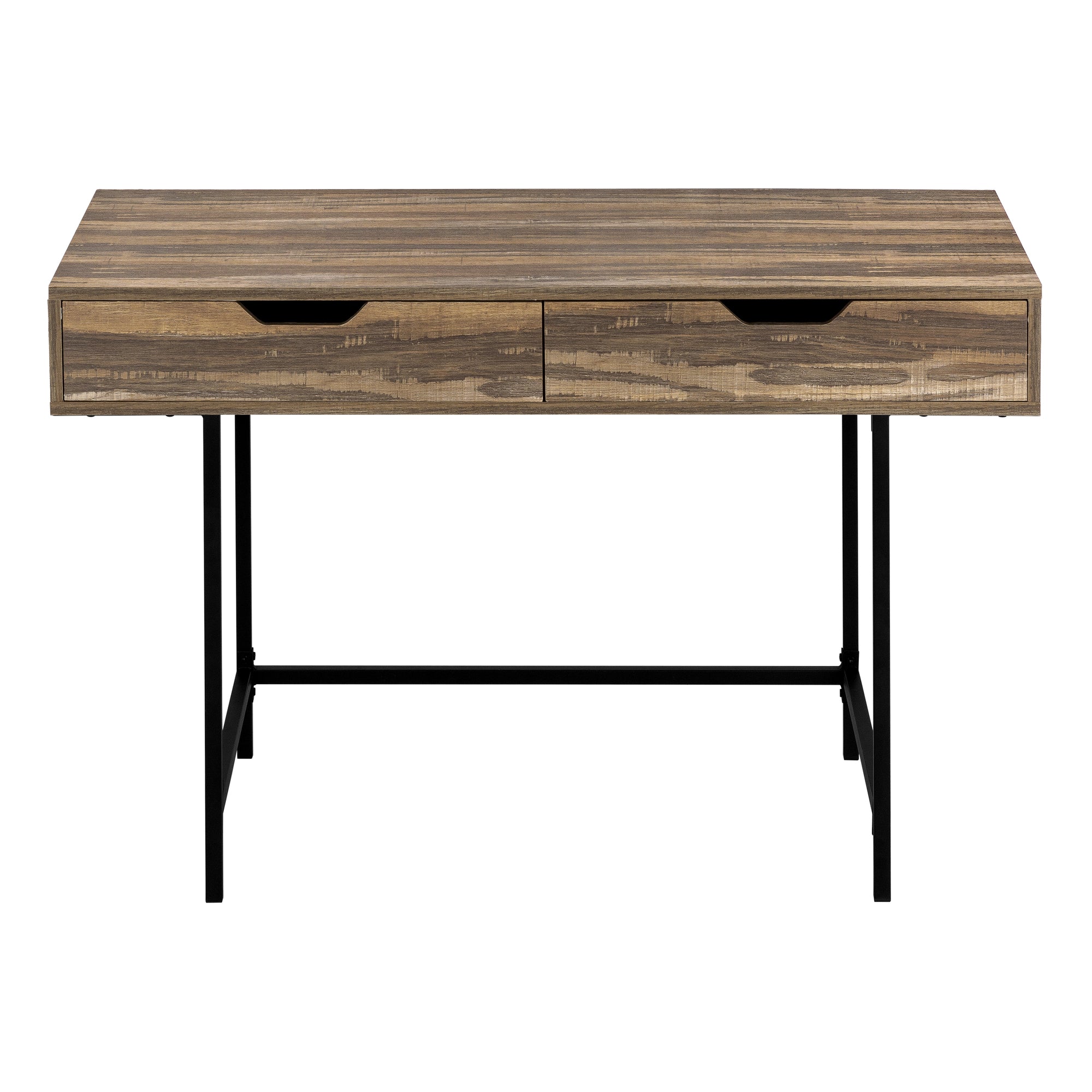 MN-887557    Computer Desk - 2 Storage Drawers / Recessed Metal Legs - 48"L - Brown Reclaimed Wood-Look / Black