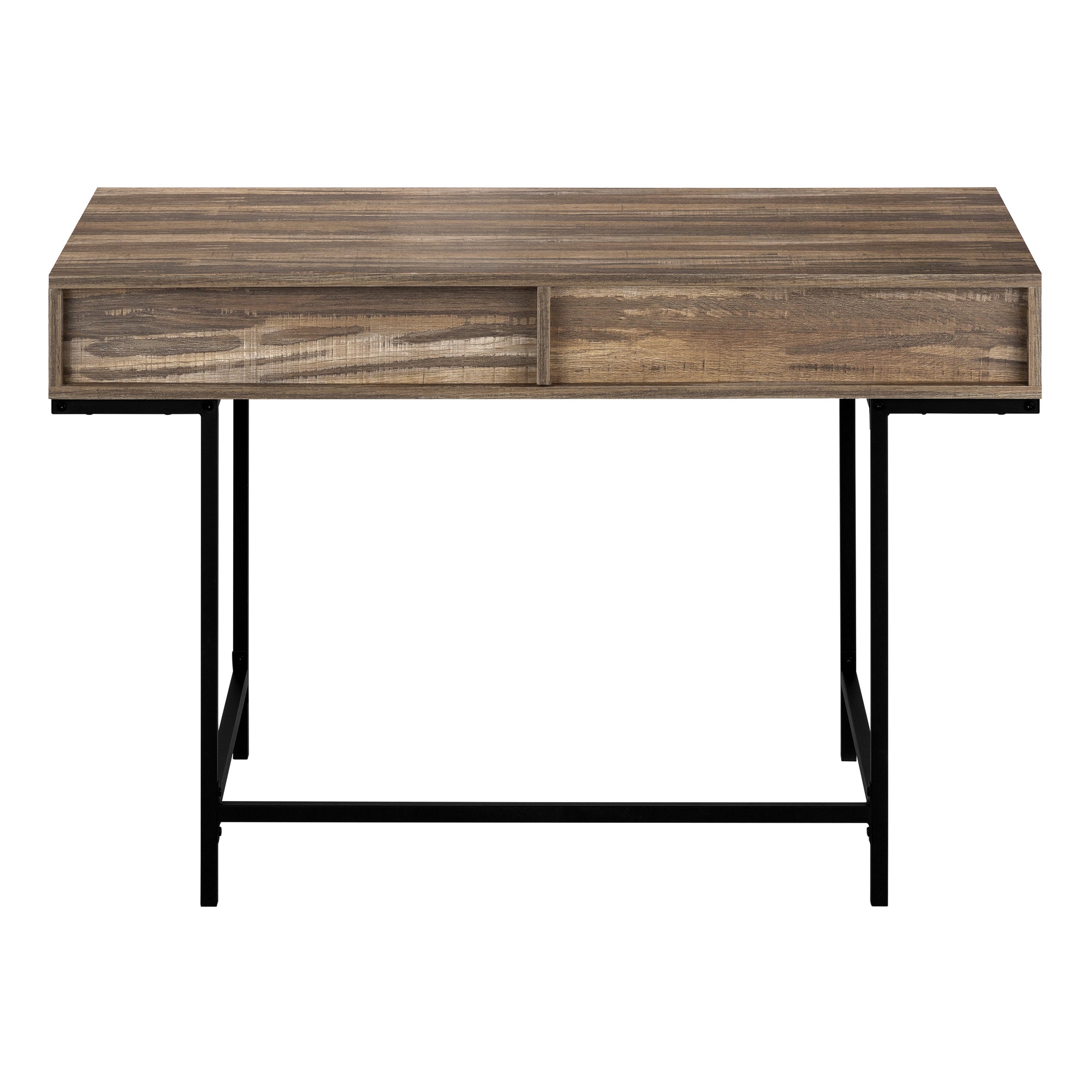 MN-887557    Computer Desk - 2 Storage Drawers / Recessed Metal Legs - 48"L - Brown Reclaimed Wood-Look / Black