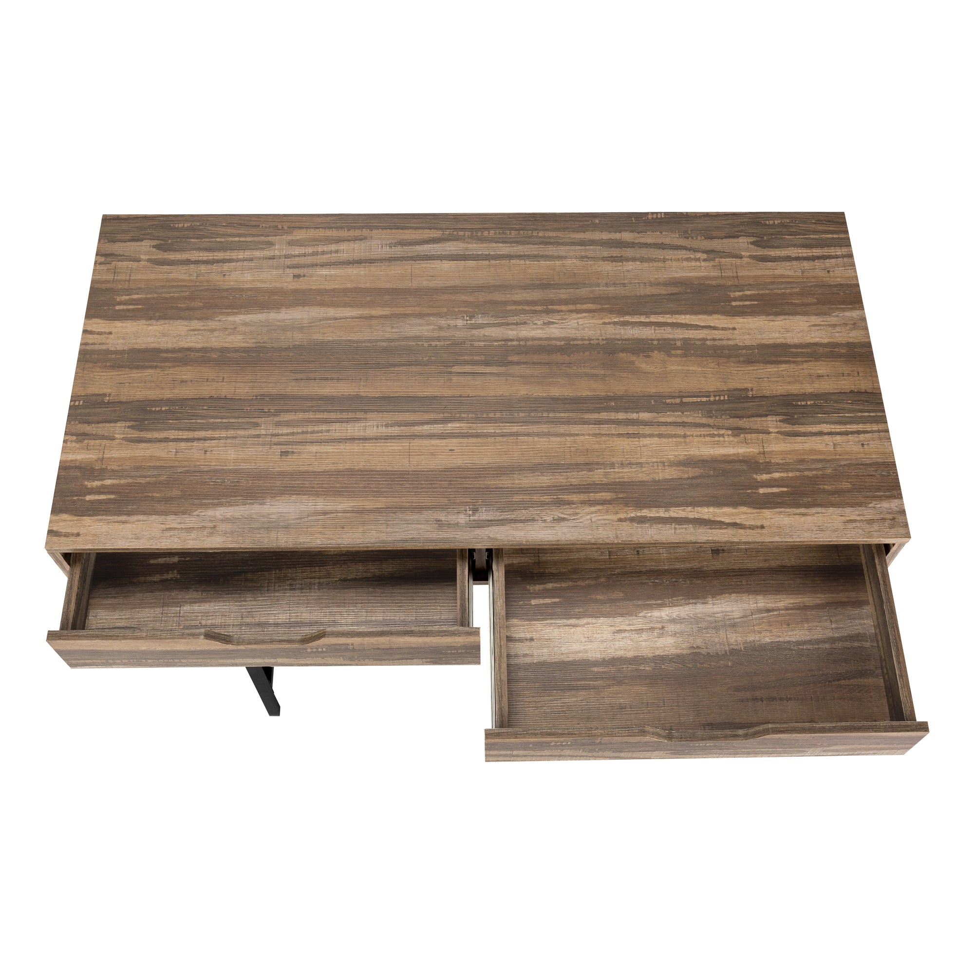 MN-887557    Computer Desk - 2 Storage Drawers / Recessed Metal Legs - 48"L - Brown Reclaimed Wood-Look / Black