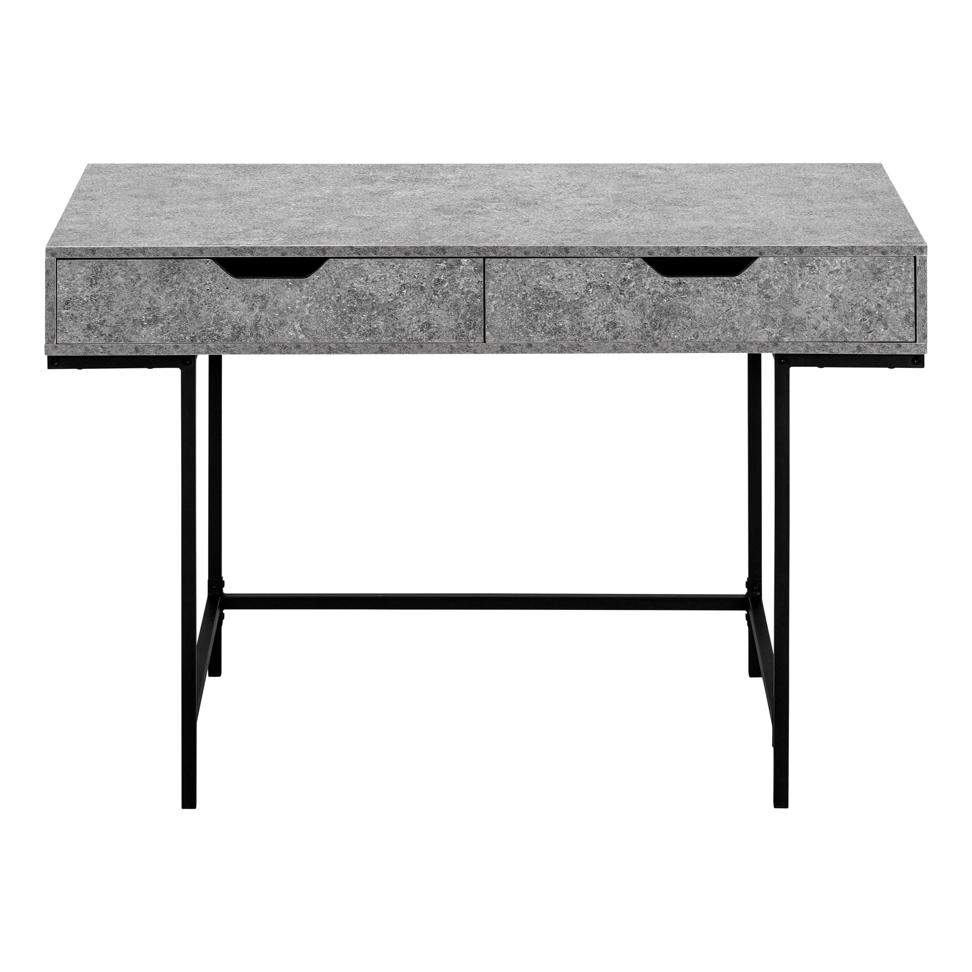 MN-907559    Computer Desk - 2 Storage Drawers / Recessed Metal Legs - 48"L - Grey Stone-Look / Black