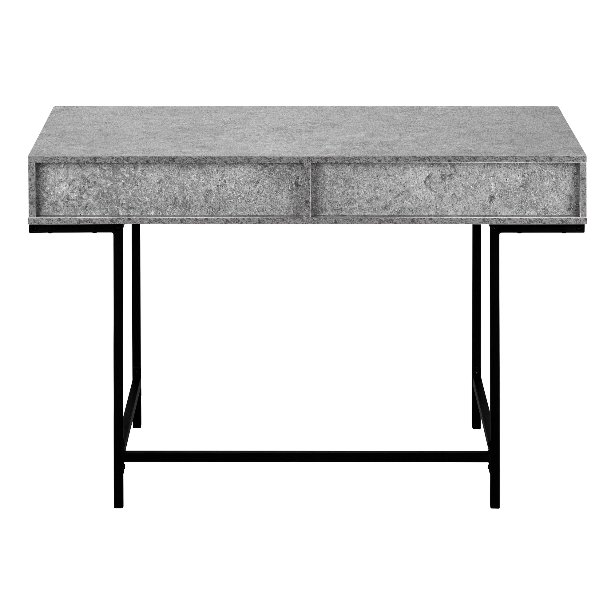 MN-907559    Computer Desk - 2 Storage Drawers / Recessed Metal Legs - 48"L - Grey Stone-Look / Black