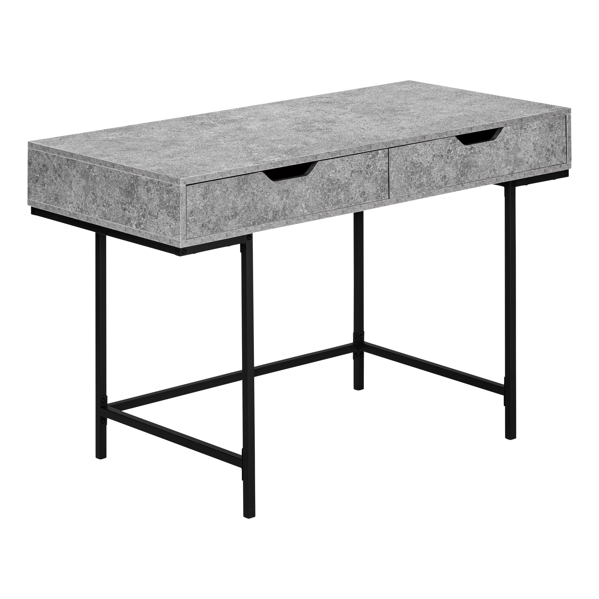 MN-907559    Computer Desk - 2 Storage Drawers / Recessed Metal Legs - 48"L - Grey Stone-Look / Black