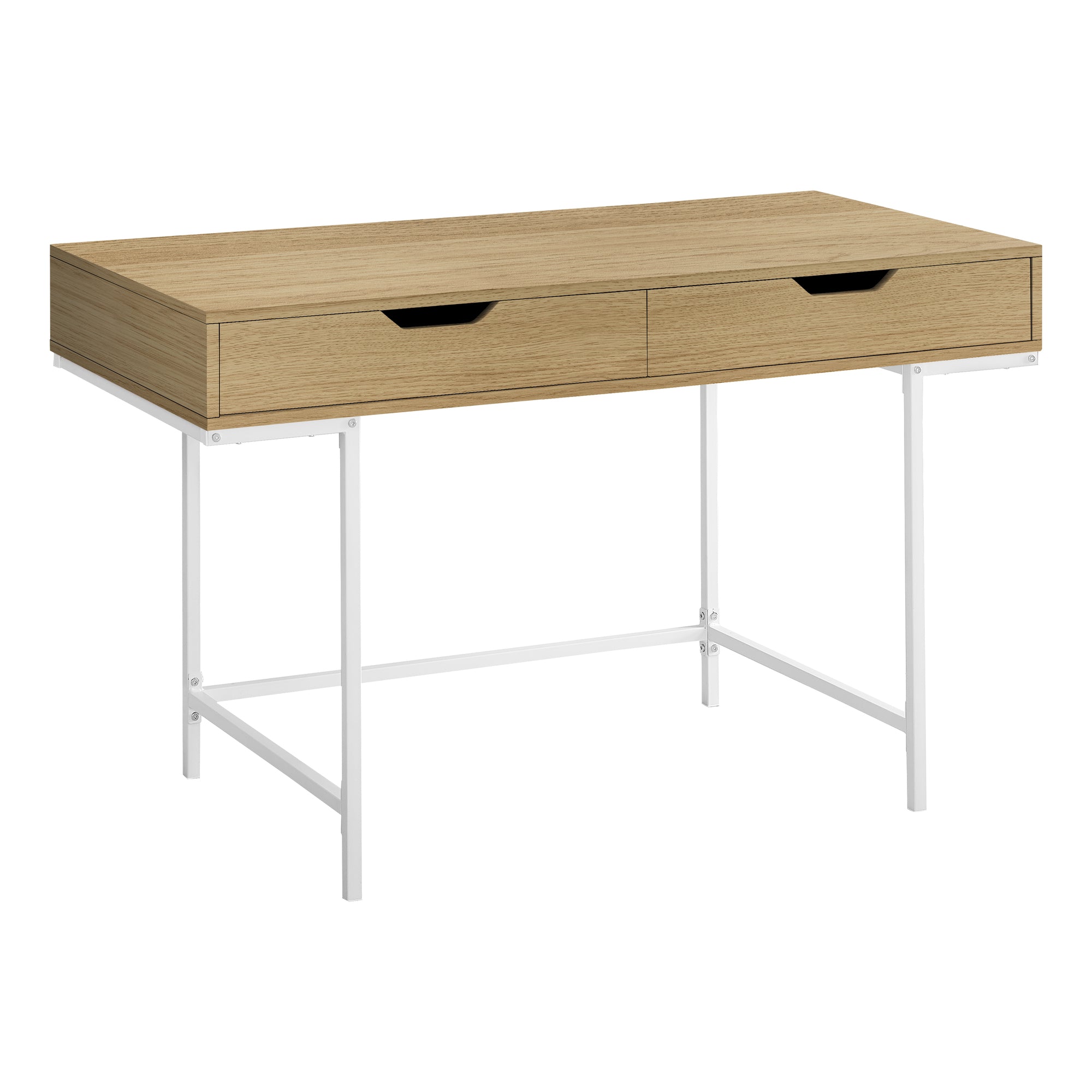 MN-917569    Computer Desk - 2 Storage Drawers / Recessed Metal Legs - 48"L - Natural Wood-Look / White