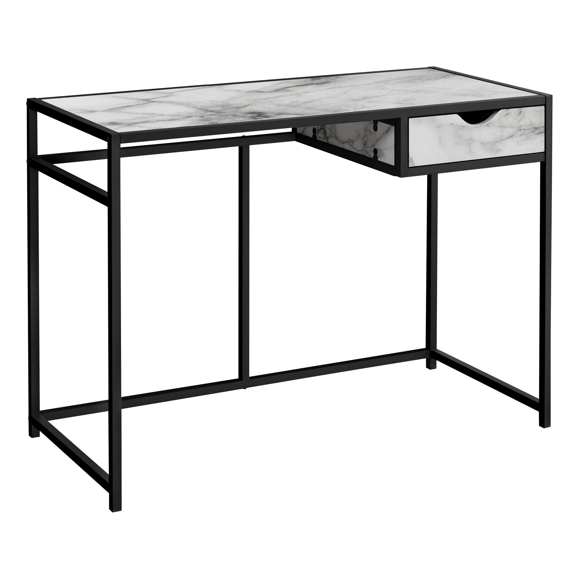 MN-937571    Computer Desk, Home Office, Laptop, Storage Drawers, 42"L, Metal, Laminate, White Marble Look, Contemporary, Industrial, Modern