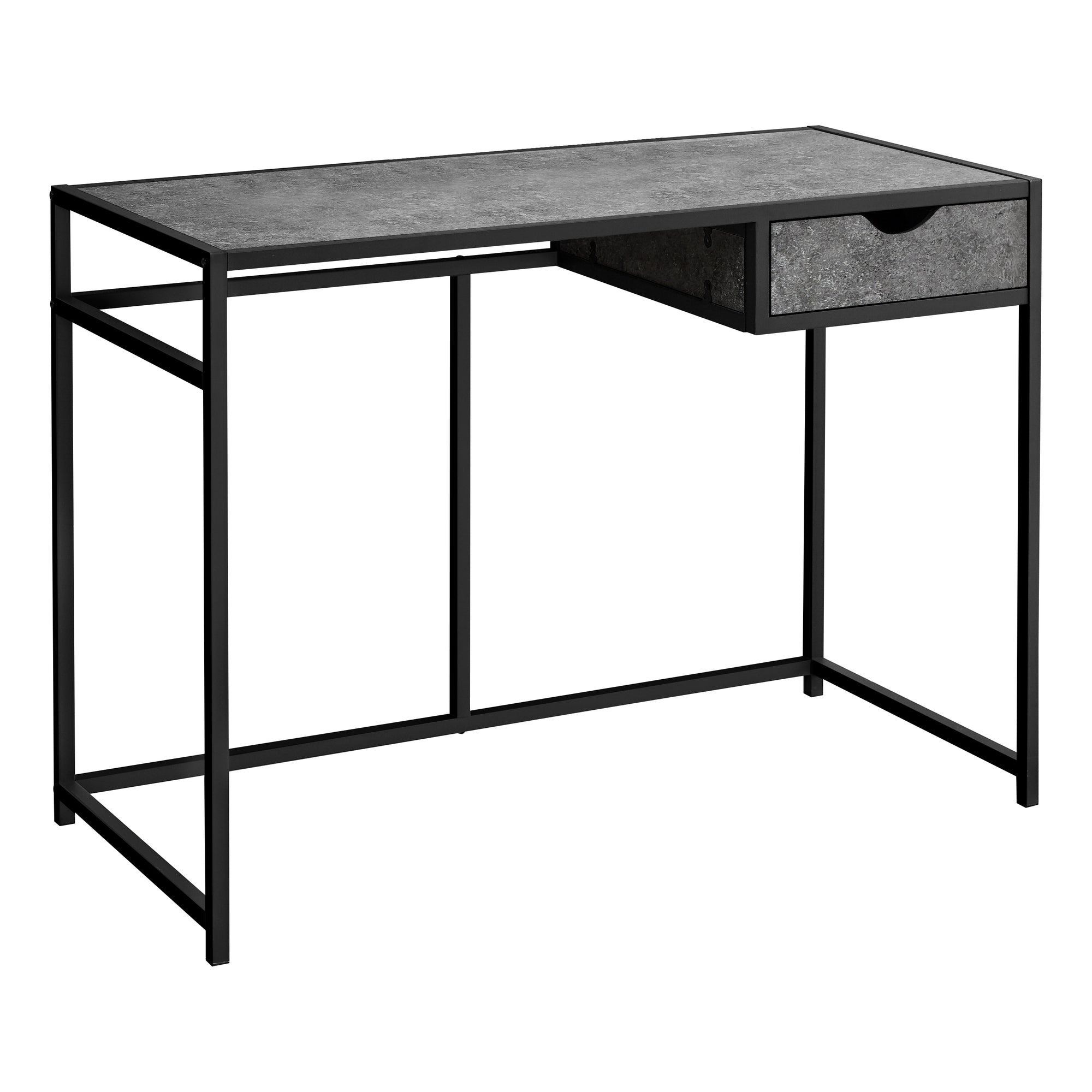 MN-957573    Computer Desk, Home Office, Laptop, Storage Drawers, 42"L, Metal, Laminate, Grey Stone Look, Black, Contemporary, Industrial, Modern