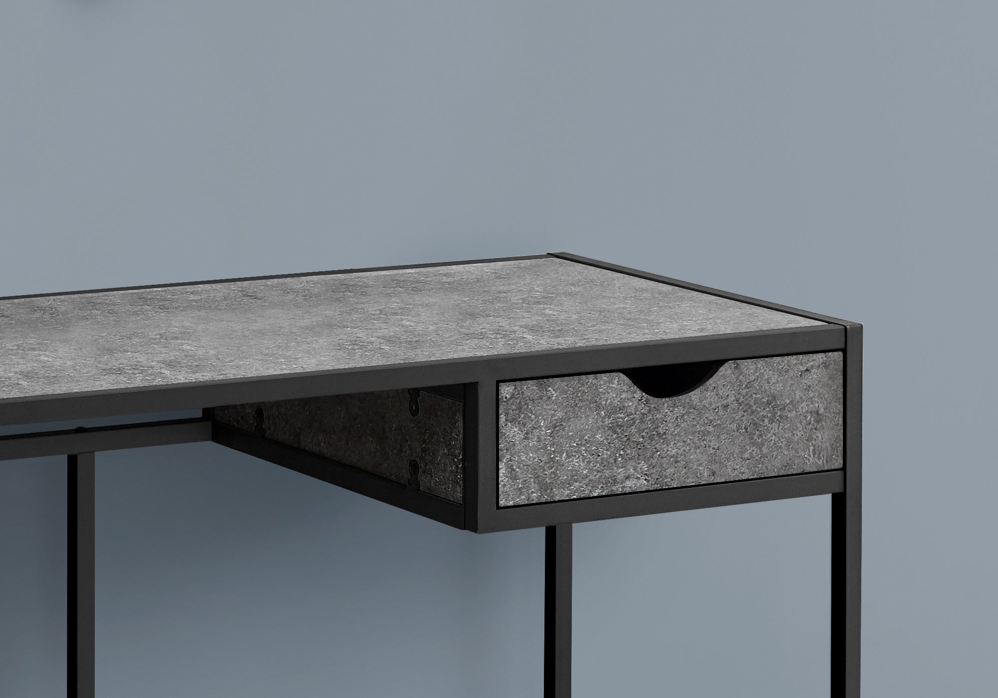 MN-957573    Computer Desk, Home Office, Laptop, Storage Drawers, 42"L, Metal, Laminate, Grey Stone Look, Black, Contemporary, Industrial, Modern