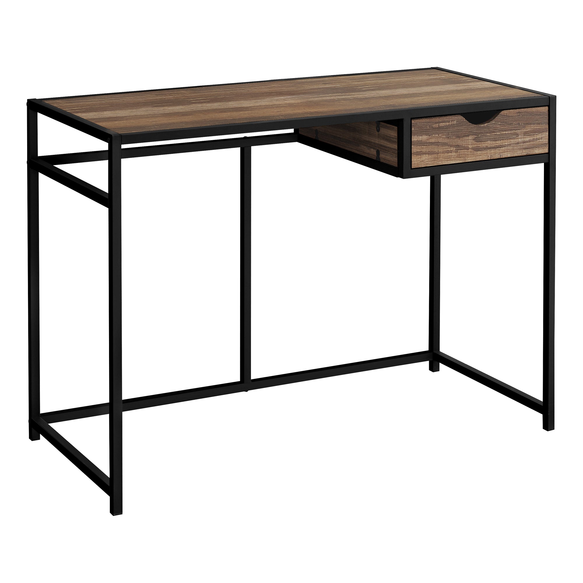 MN-967574    Computer Desk, Home Office, Laptop, Storage Drawers, 42"L, Metal, Laminate, Brown Reclaimed Wood Look, Black, Contemporary, Industrial, Modern