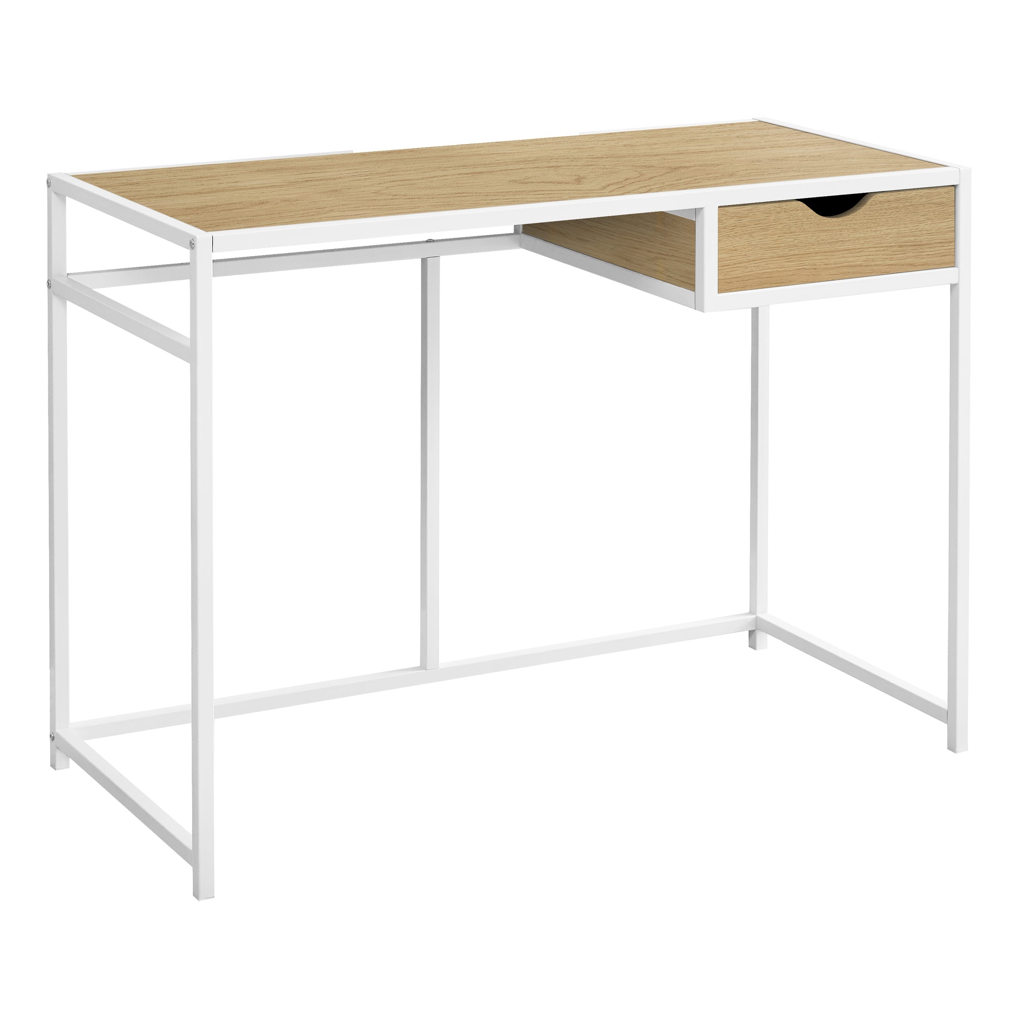 MN-977575    Computer Desk, Home Office, Laptop, Storage Drawers, 42"L, Metal, Laminate, Natural, White, Contemporary, Industrial, Modern