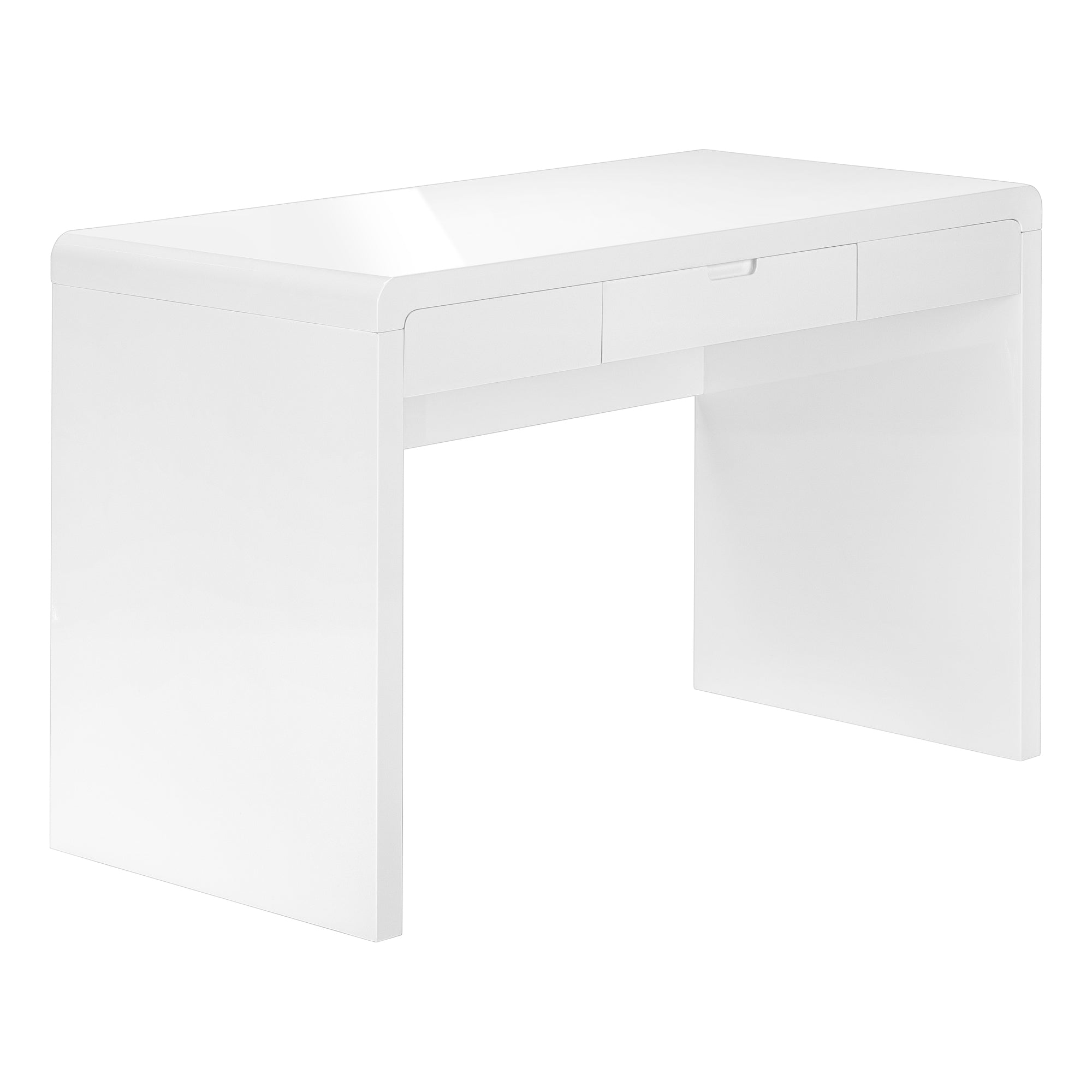 MN-987580    Computer Desk, Home Office, Laptop, Storage Drawers, 48"L, Metal, Laminate, Glossy White, Glam, Modern