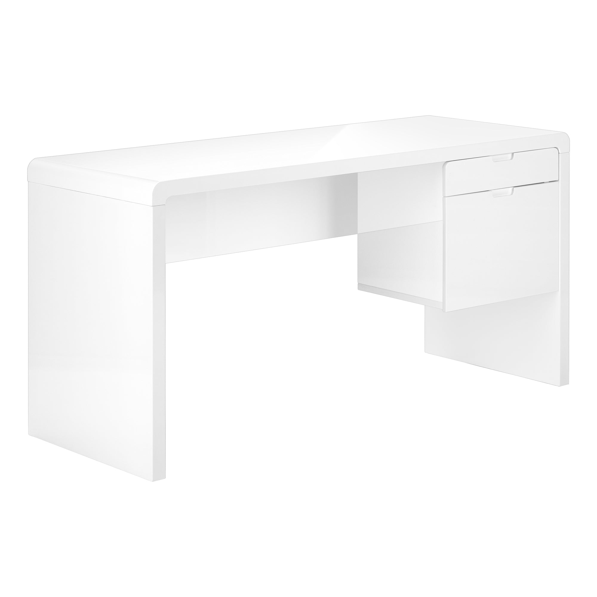 MN-997581    Computer Desk, Home Office, Laptop, Left, Right Set-Up, Storage Drawers, 60"L, Metal, Laminate, Glossy White, Glam, Modern
