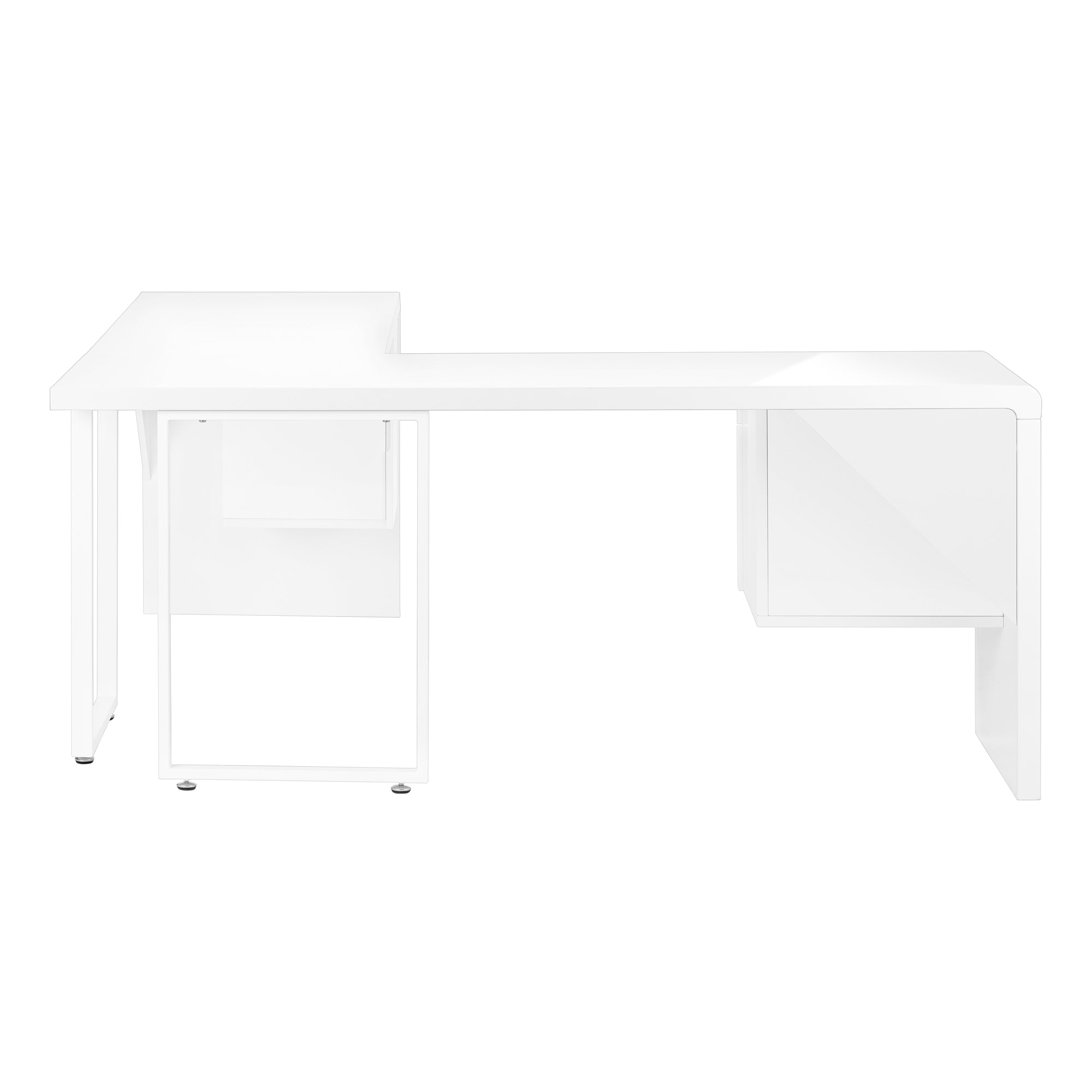 MN-107582    Computer Desk, Home Office, Corner, Left, Right Set-Up, Storage Drawers, 72"L, L Shape, Metal, Laminate, Glossy White, Glam, Modern