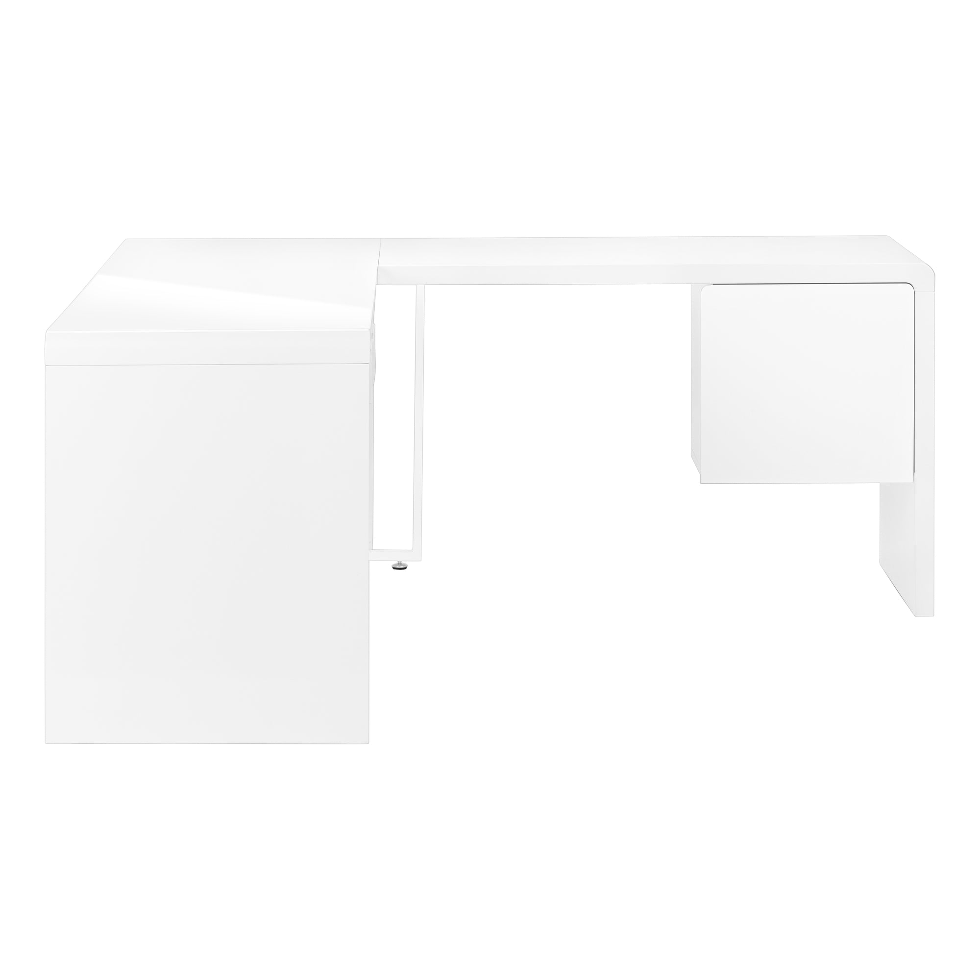 MN-107582    Computer Desk, Home Office, Corner, Left, Right Set-Up, Storage Drawers, 72"L, L Shape, Metal, Laminate, Glossy White, Glam, Modern