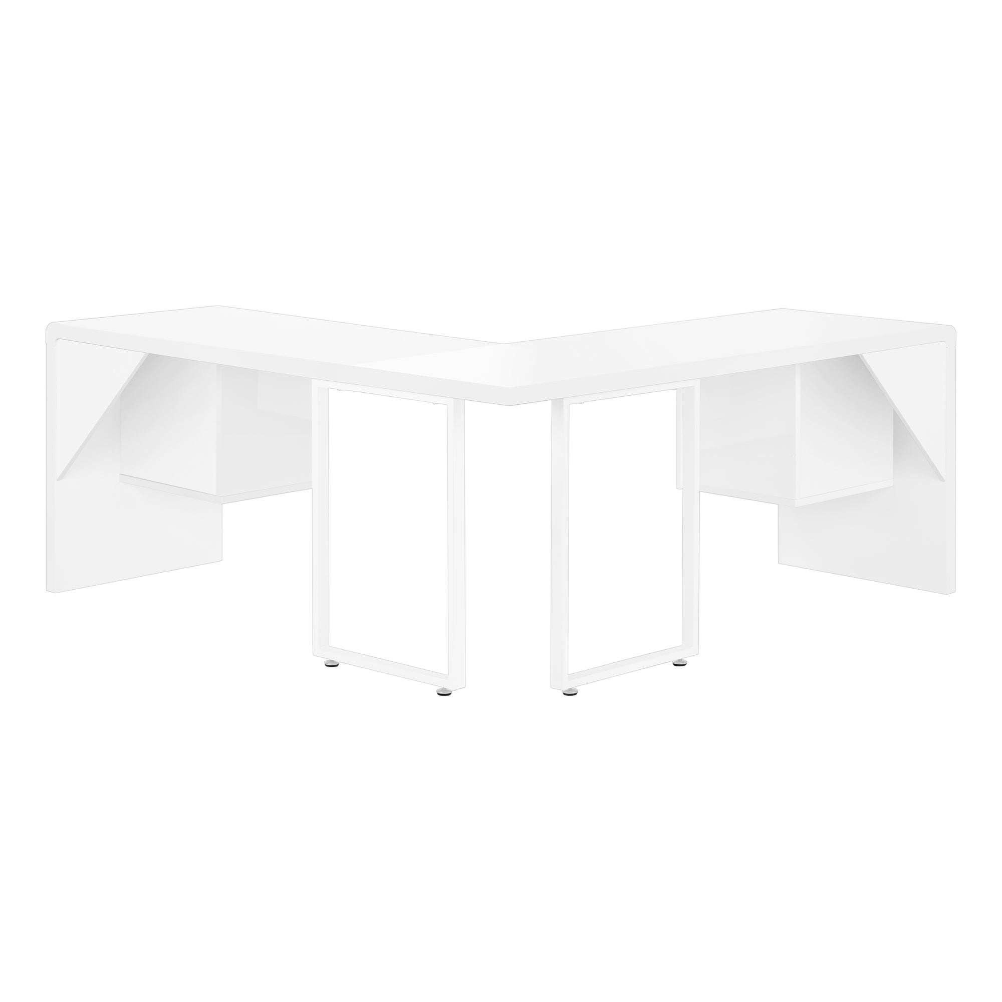 MN-107582    Computer Desk, Home Office, Corner, Left, Right Set-Up, Storage Drawers, 72"L, L Shape, Metal, Laminate, Glossy White, Glam, Modern