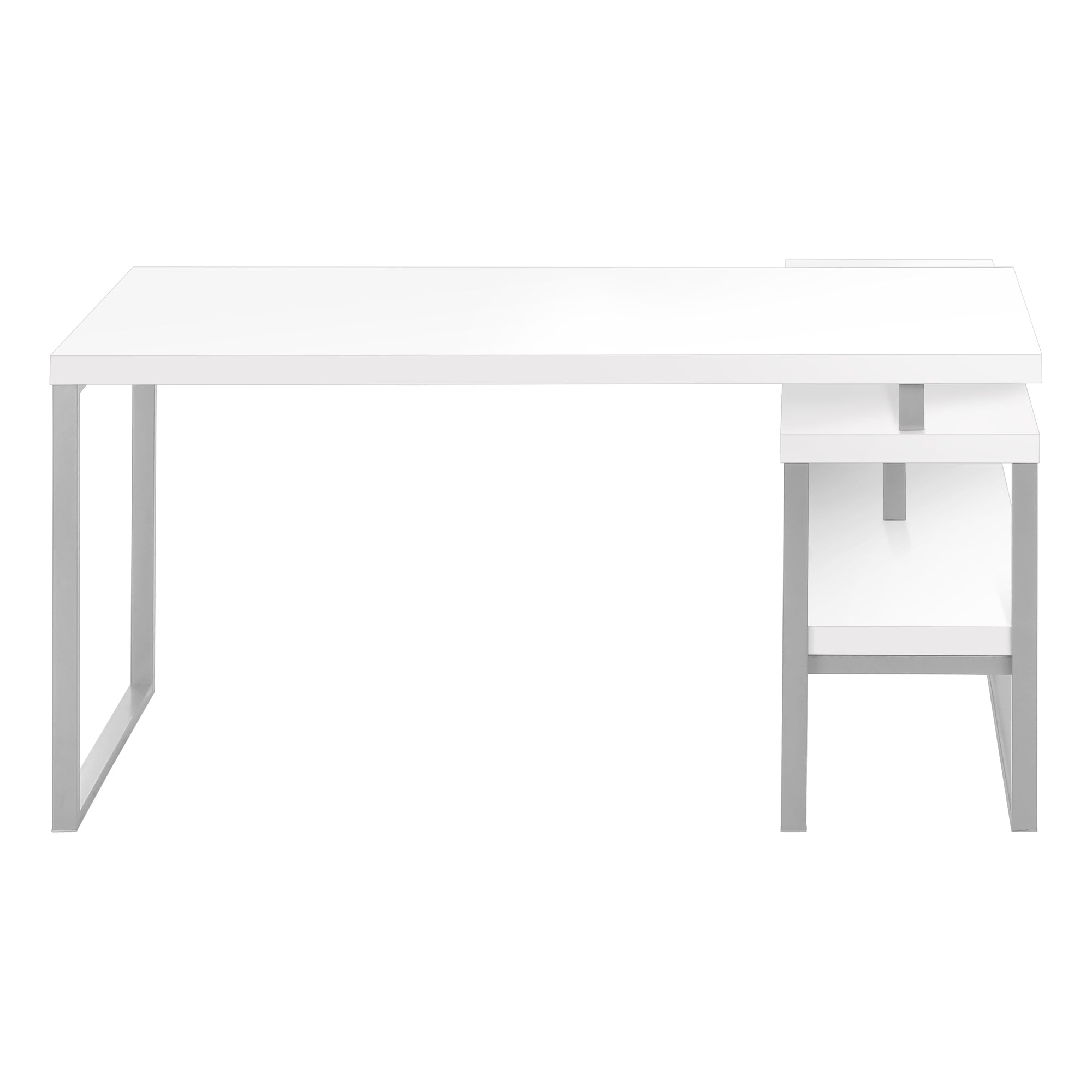 MN-127585    Computer Desk, Home Office, Corner, Left, Right Set-Up, Storage Shelves, 60"L, L Shape, Metal Legs, Laminate, White, Contemporary, Modern