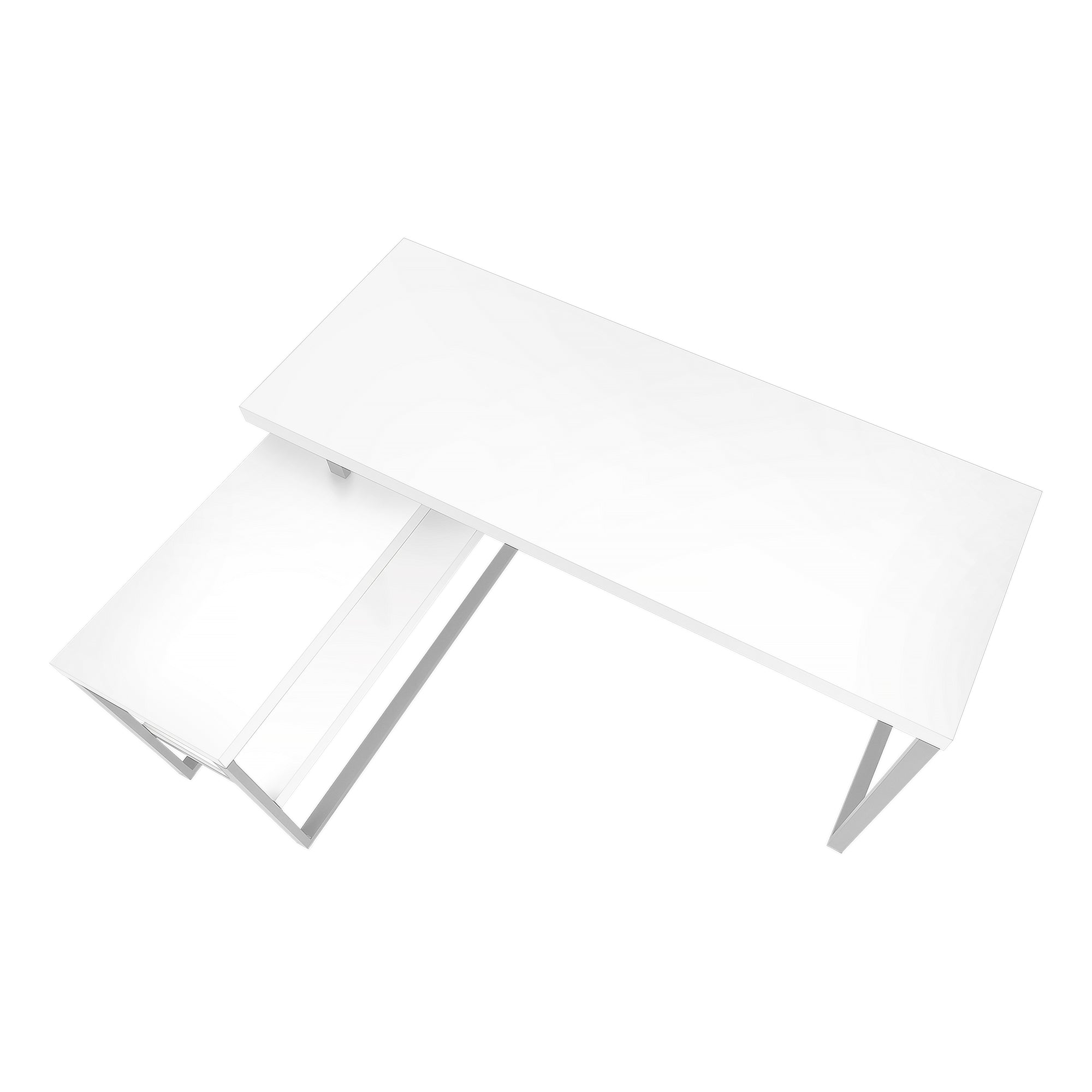 MN-127585    Computer Desk, Home Office, Corner, Left, Right Set-Up, Storage Shelves, 60"L, L Shape, Metal Legs, Laminate, White, Contemporary, Modern