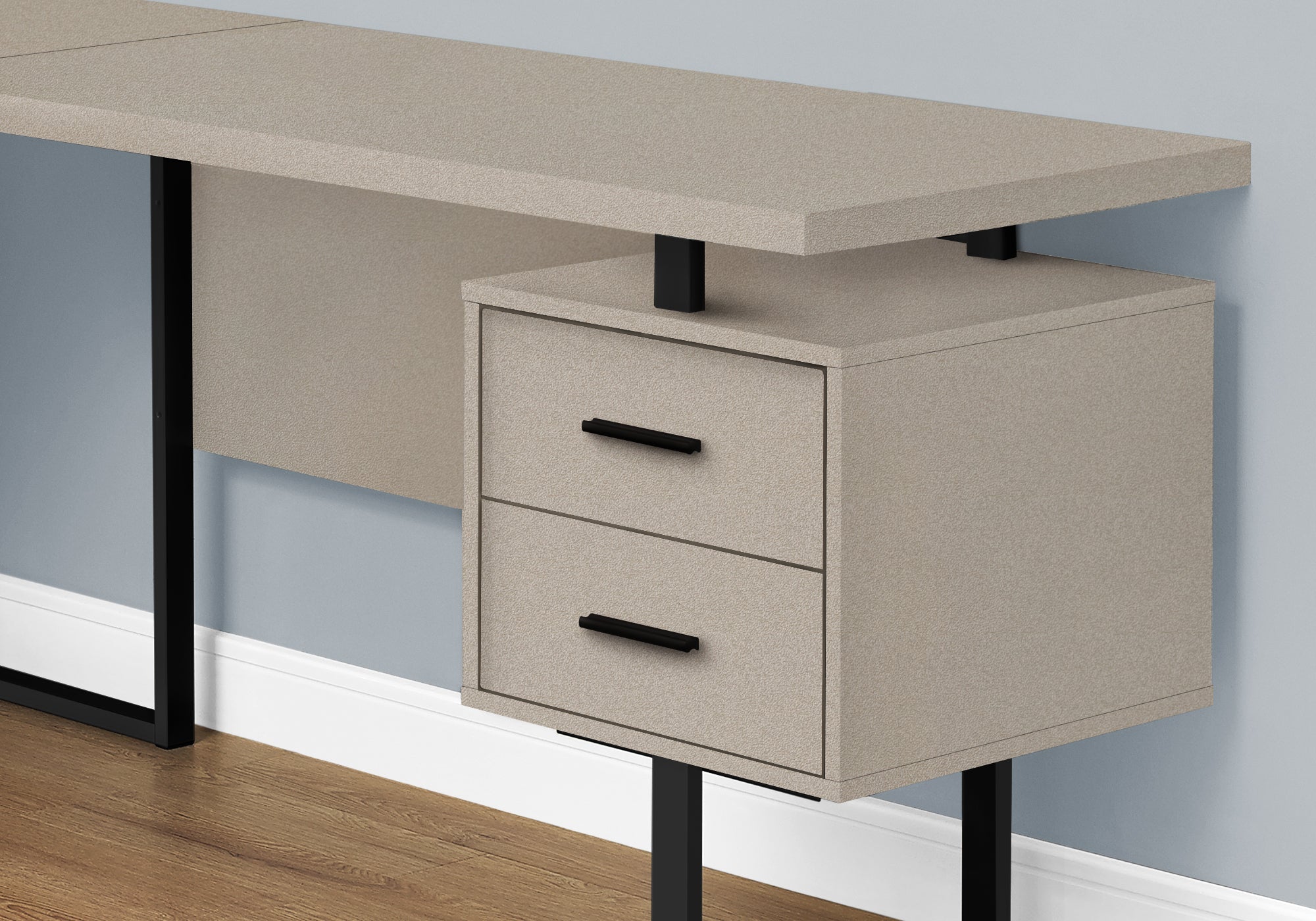 MN-307614    Computer Desk, Home Office, Corner, Left, Right Set-Up, Storage Drawers, 70"L, L Shape, Metal, Laminate, Taupe, Black, Contemporary, Modern