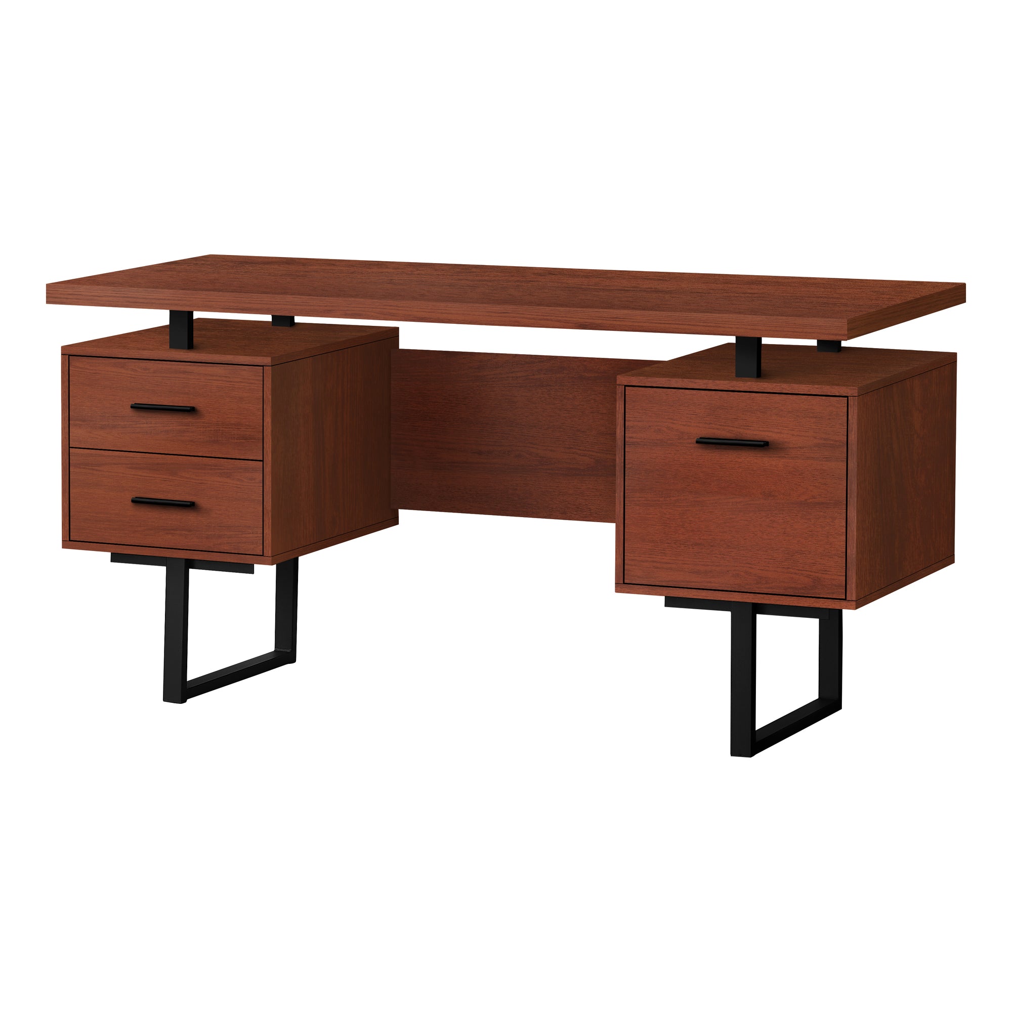 MN-377626    Computer Desk, Home Office, Laptop, Left, Right Set-Up, Storage Drawers, 60"L, Metal, Laminate, Cherry, Black, Contemporary, Modern