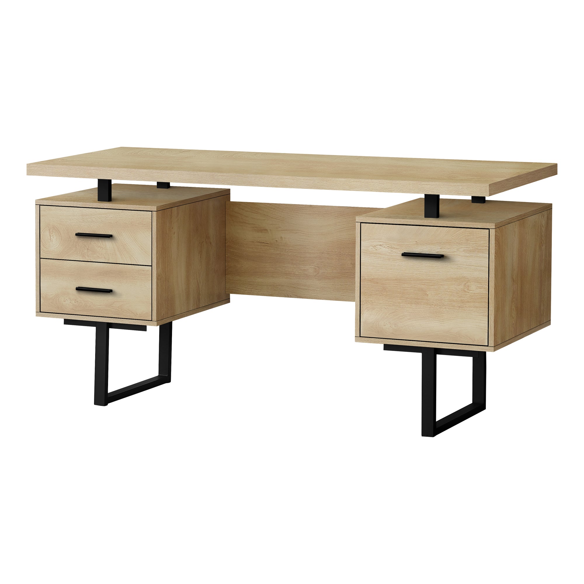 MN-397628    Computer Desk, Home Office, Laptop, Left, Right Set-Up, Storage Drawers, 60"L, Metal, Laminate, Natural, Black, Contemporary, Modern