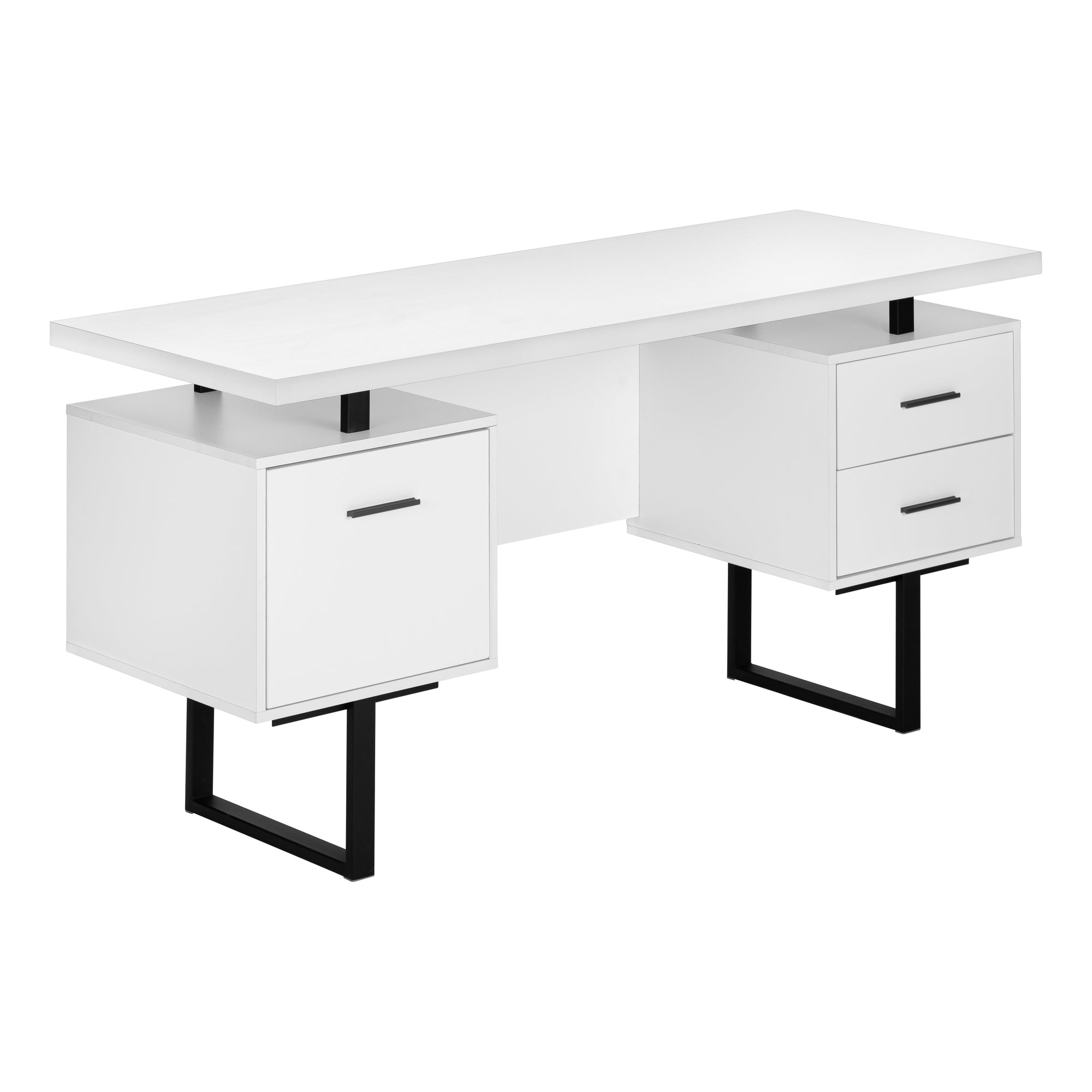 MN-427631    Computer Desk, Home Office, Laptop, Left, Right Set-Up, Storage Drawers, 60"L, Metal, Laminate, White, Black, Contemporary, Modern