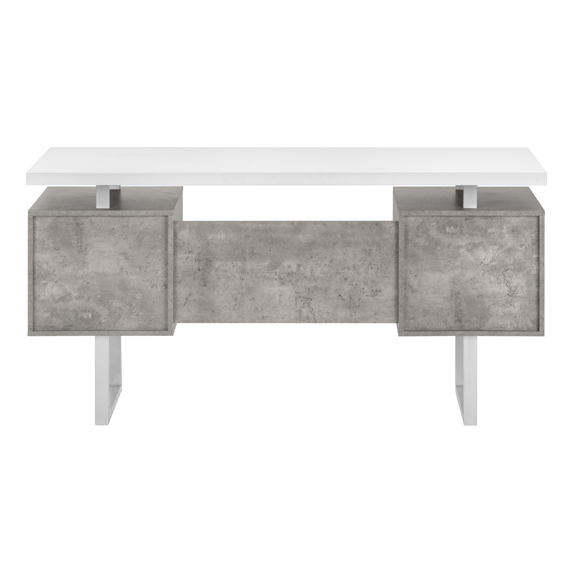 MN-447633    Computer Desk, Home Office, Laptop, Left, Right Set-Up, Storage Drawers, 60"L, Metal, Laminate, Grey Concrete, Silver, Contemporary, Modern