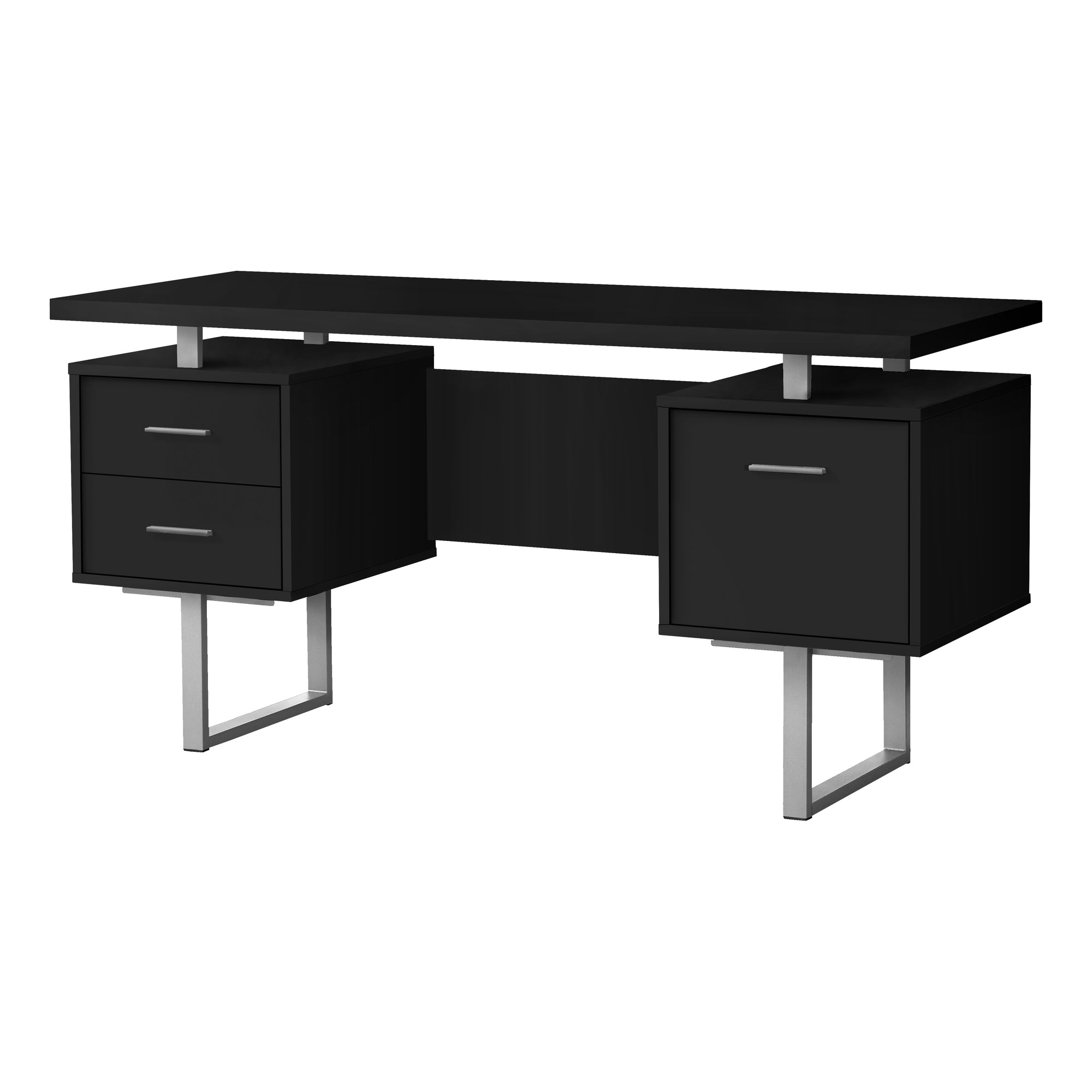 MN-457634    Computer Desk, Home Office, Laptop, Left, Right Set-Up, Storage Drawers, 60"L, Metal, Laminate, Black, Silver, Contemporary, Modern