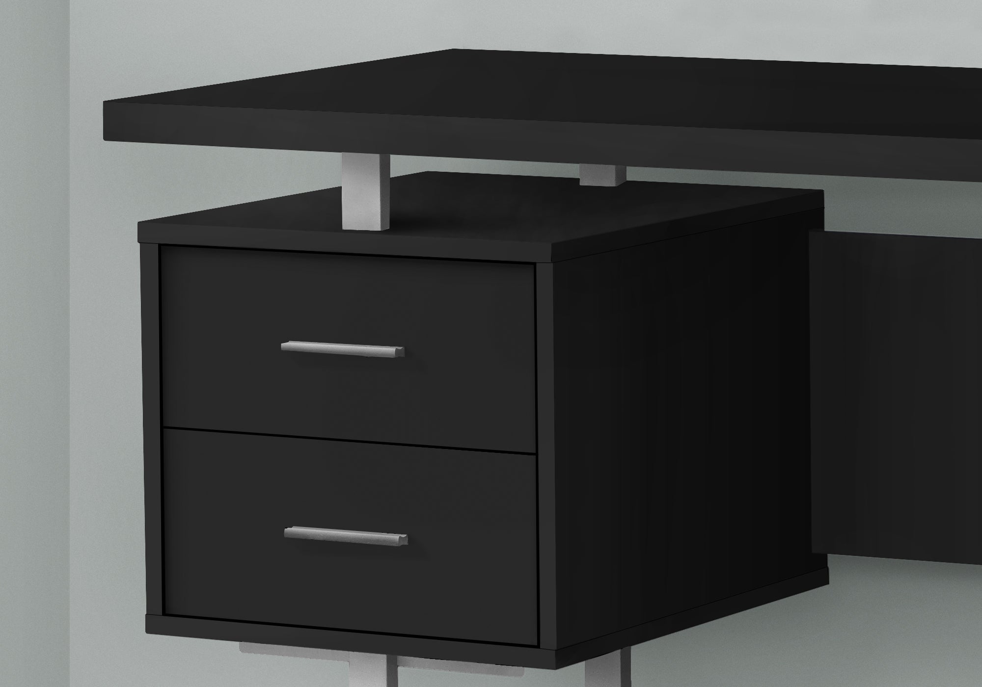 MN-457634    Computer Desk, Home Office, Laptop, Left, Right Set-Up, Storage Drawers, 60"L, Metal, Laminate, Black, Silver, Contemporary, Modern