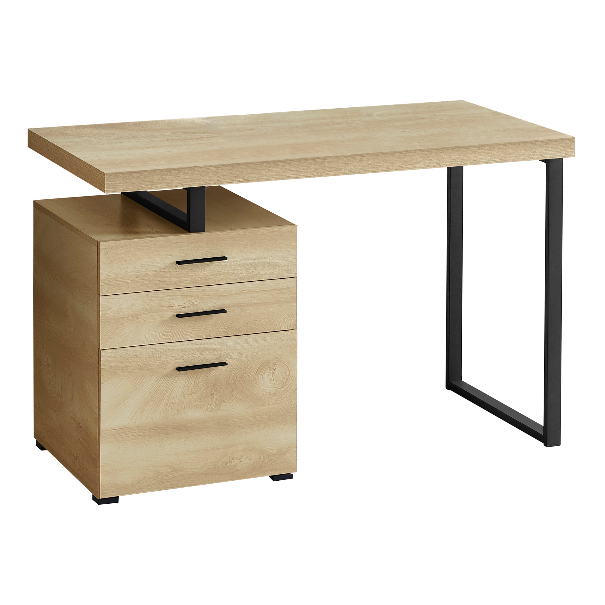 MN-497643    Computer Desk, Home Office, Laptop, Left, Right Set-Up, Storage Drawers, 48"L, Metal, Laminate, Natural, Black, Contemporary, Modern