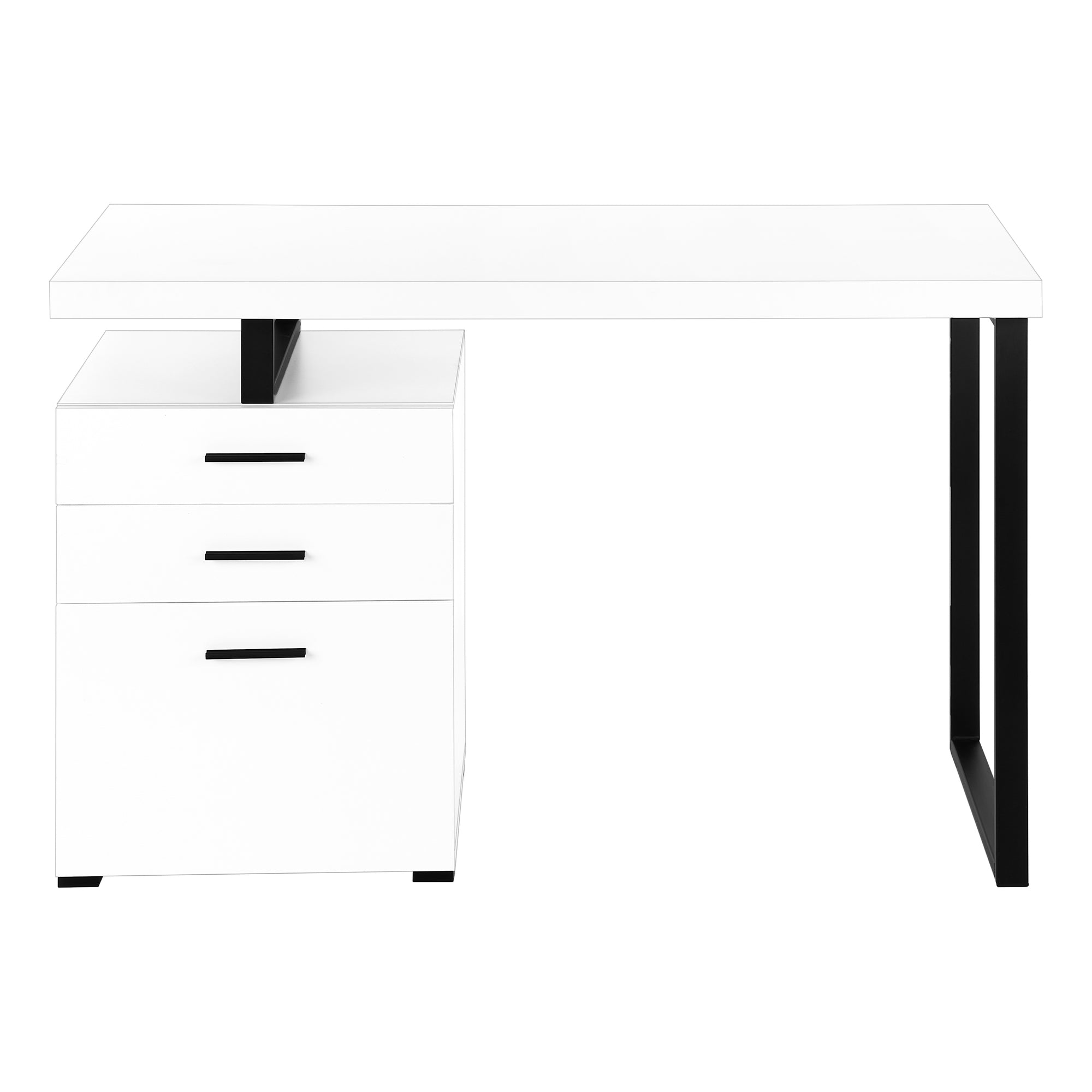 MN-527646    Computer Desk, Home Office, Laptop, Left, Right Set-Up, Storage Drawers, 48"L, Metal, Laminate, White, Black Metal, Contemporary, Modern