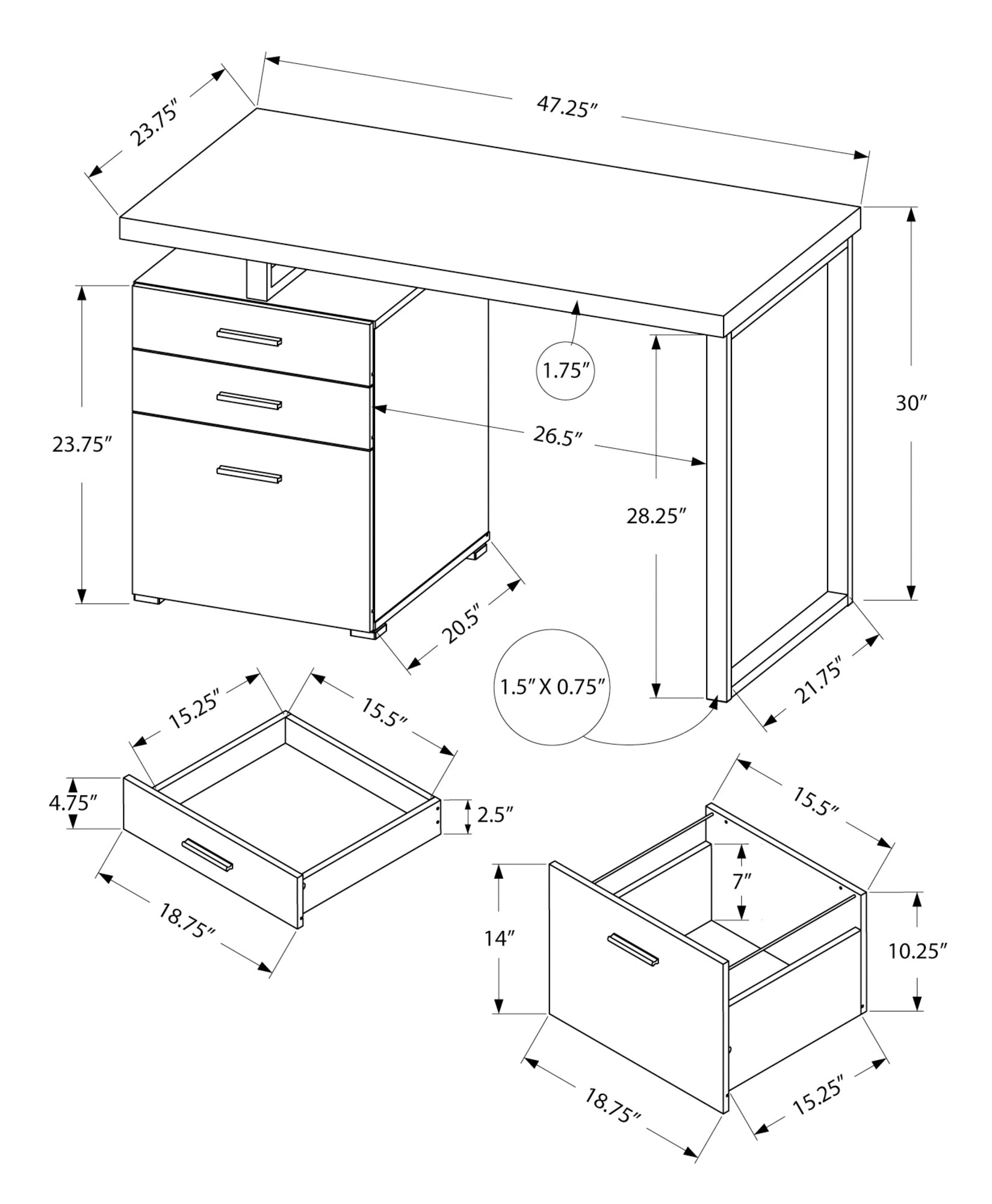 MN-527646    Computer Desk, Home Office, Laptop, Left, Right Set-Up, Storage Drawers, 48"L, Metal, Laminate, White, Black Metal, Contemporary, Modern