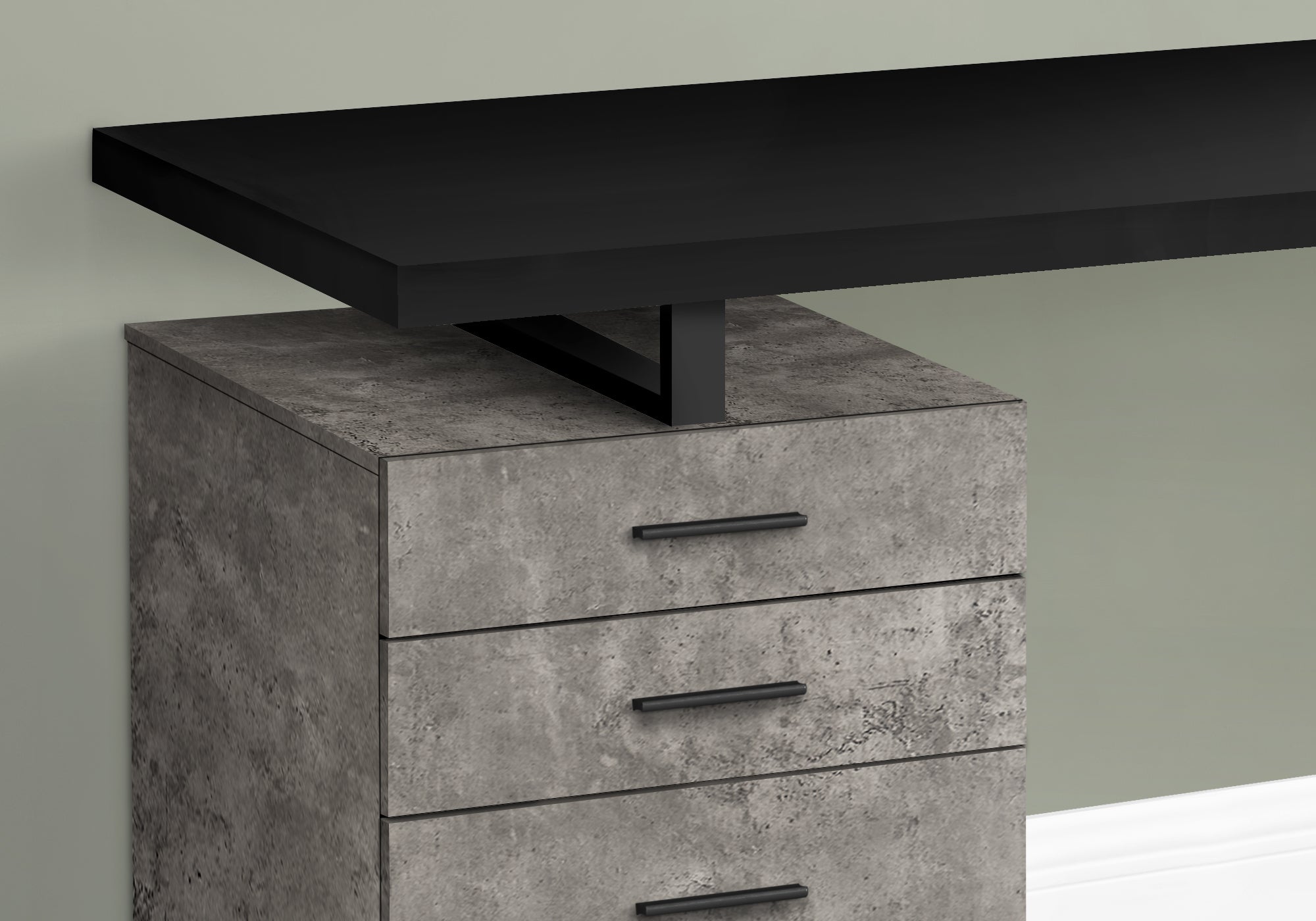 MN-537647    Computer Desk, Home Office, Laptop, Left, Right Set-Up, Storage Drawers, 48"L, Metal, Laminate, Grey Concrete, Black, Contemporary, Modern