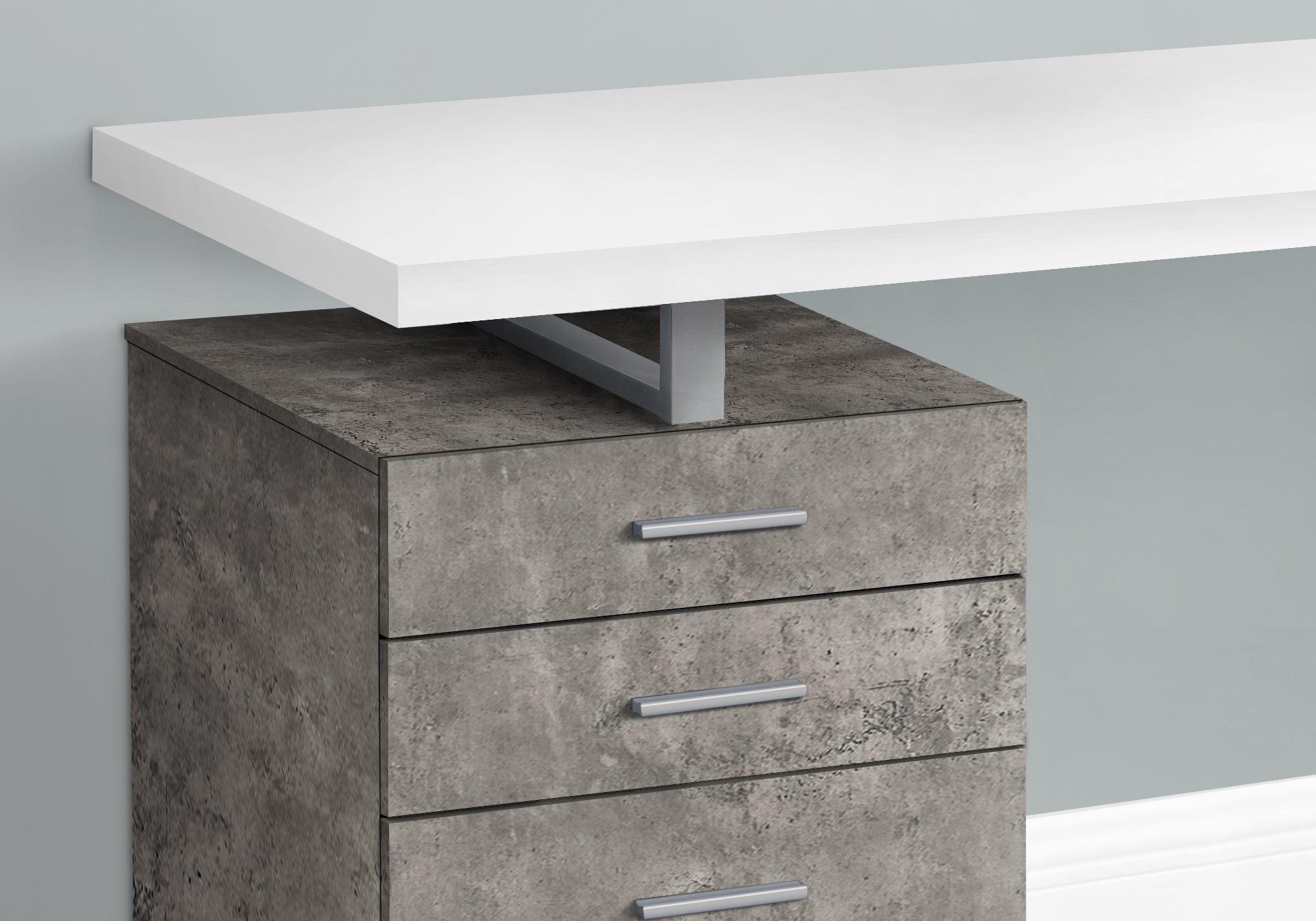 MN-547648    Computer Desk, Home Office, Laptop, Left, Right Set-Up, Storage Drawers, 48"L, Metal, Laminate, Grey Concrete, Silver, Contemporary, Modern