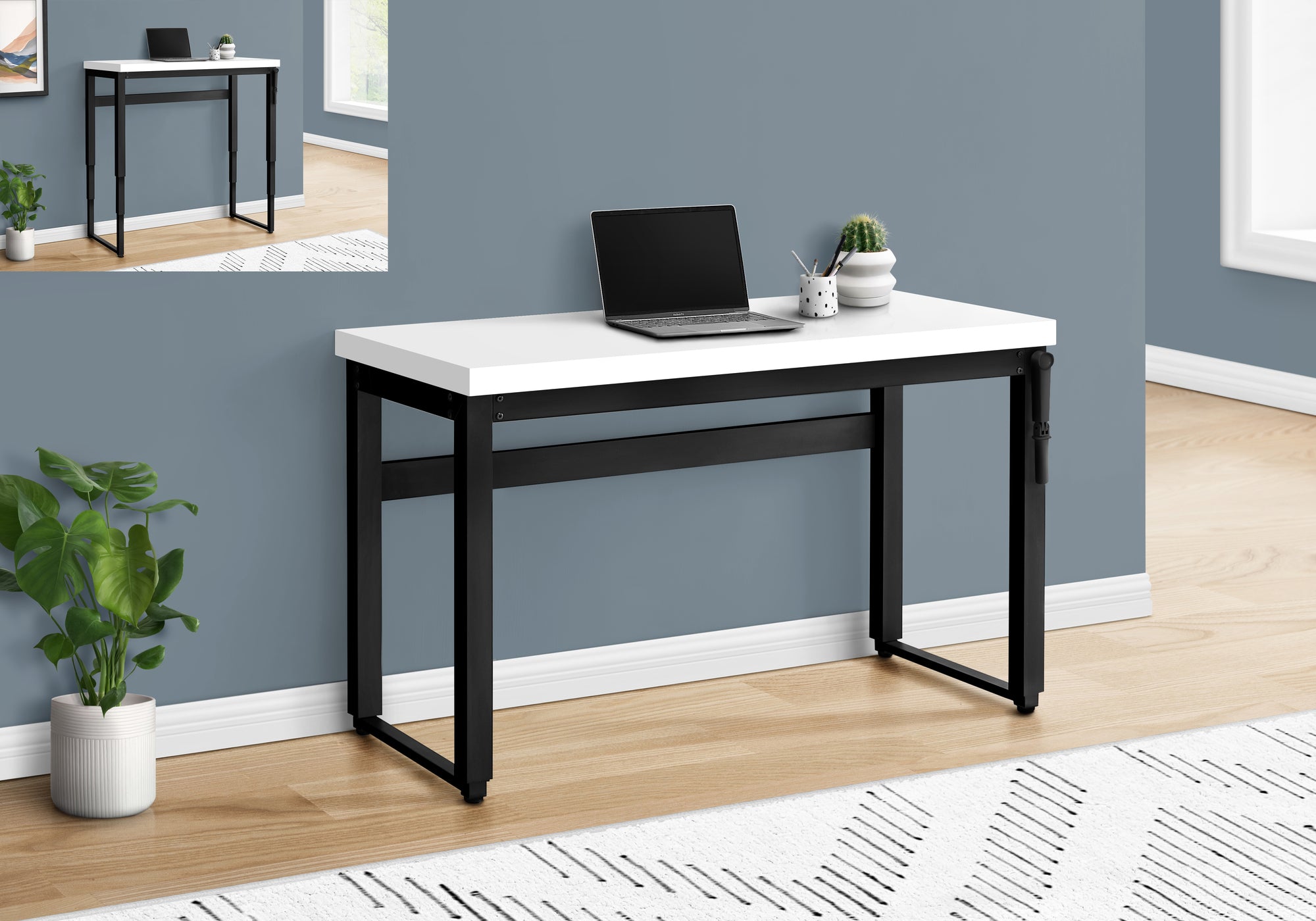 MN-757681    Computer Desk, Home Office, Standing, Adjustable, 48"L, Metal Legs, Laminate, White, Contemporary, Modern